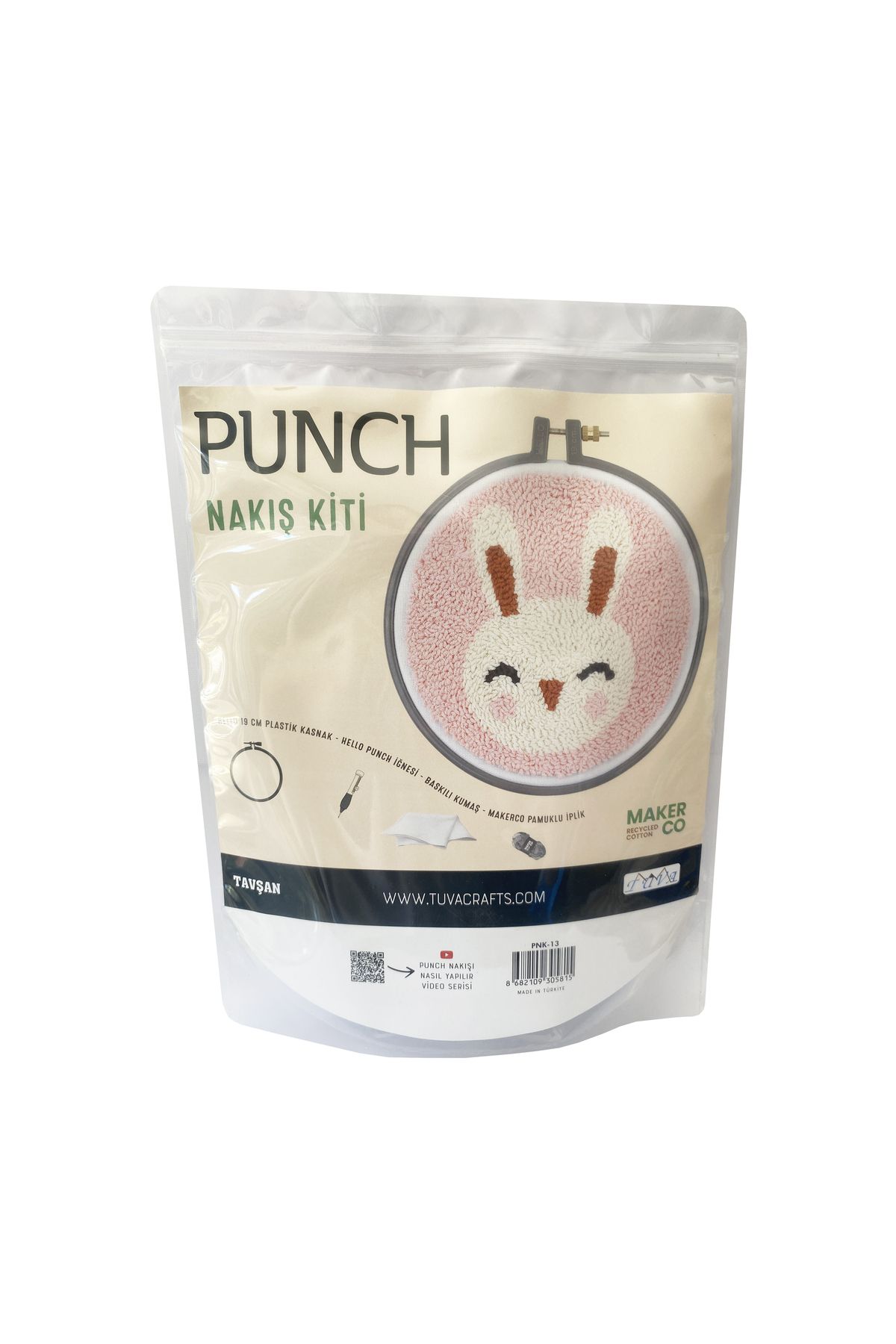 Hello Punch Nakış Kiti Tavşan Desenli Kumaş Punch Yapım Seti