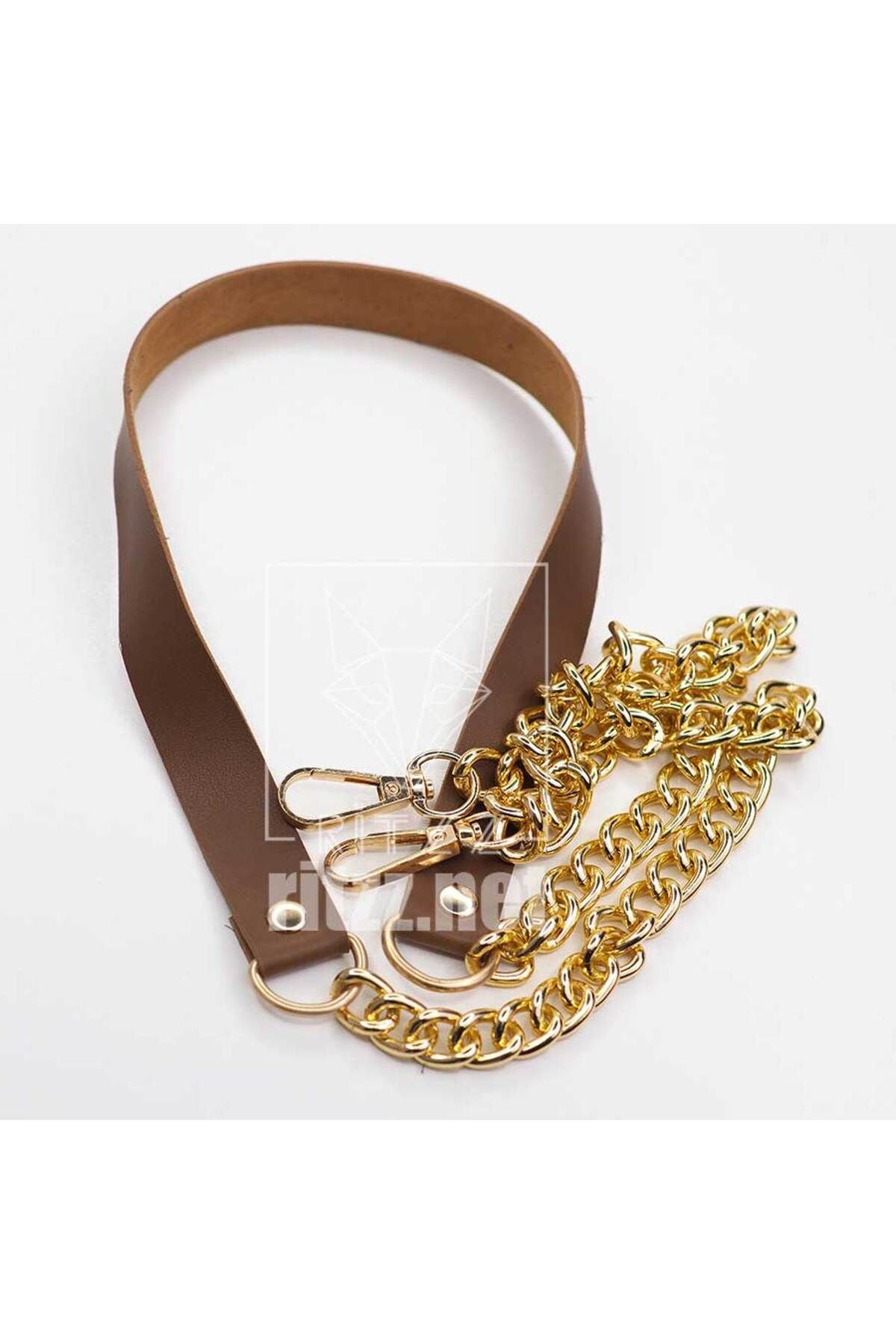 Ritzz Zincirli Çanta Sapı Deri Gold / 20MM - Kahve