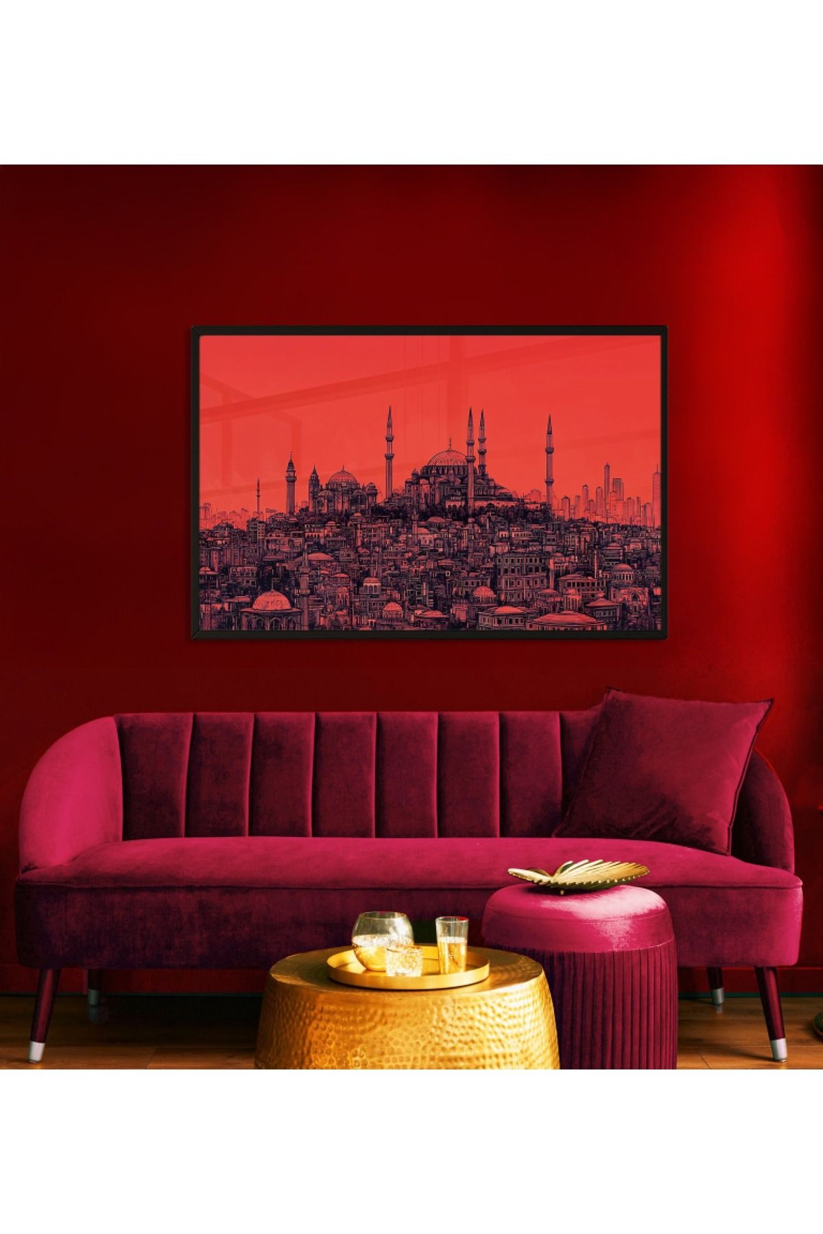 bds art sanatı evinize taşır İstanbul Akşamüstü Mercan LED Işıklı Cam Tablo