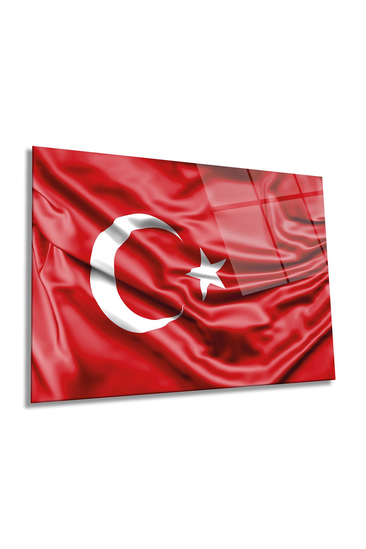 Rosyvien Kırmızı Dalgalı Türk Bayrağı Yatay Cam Tablo, Türkiye Bayrak, Ev Ofis Duvar Dekoru, Lüks Hediyelik