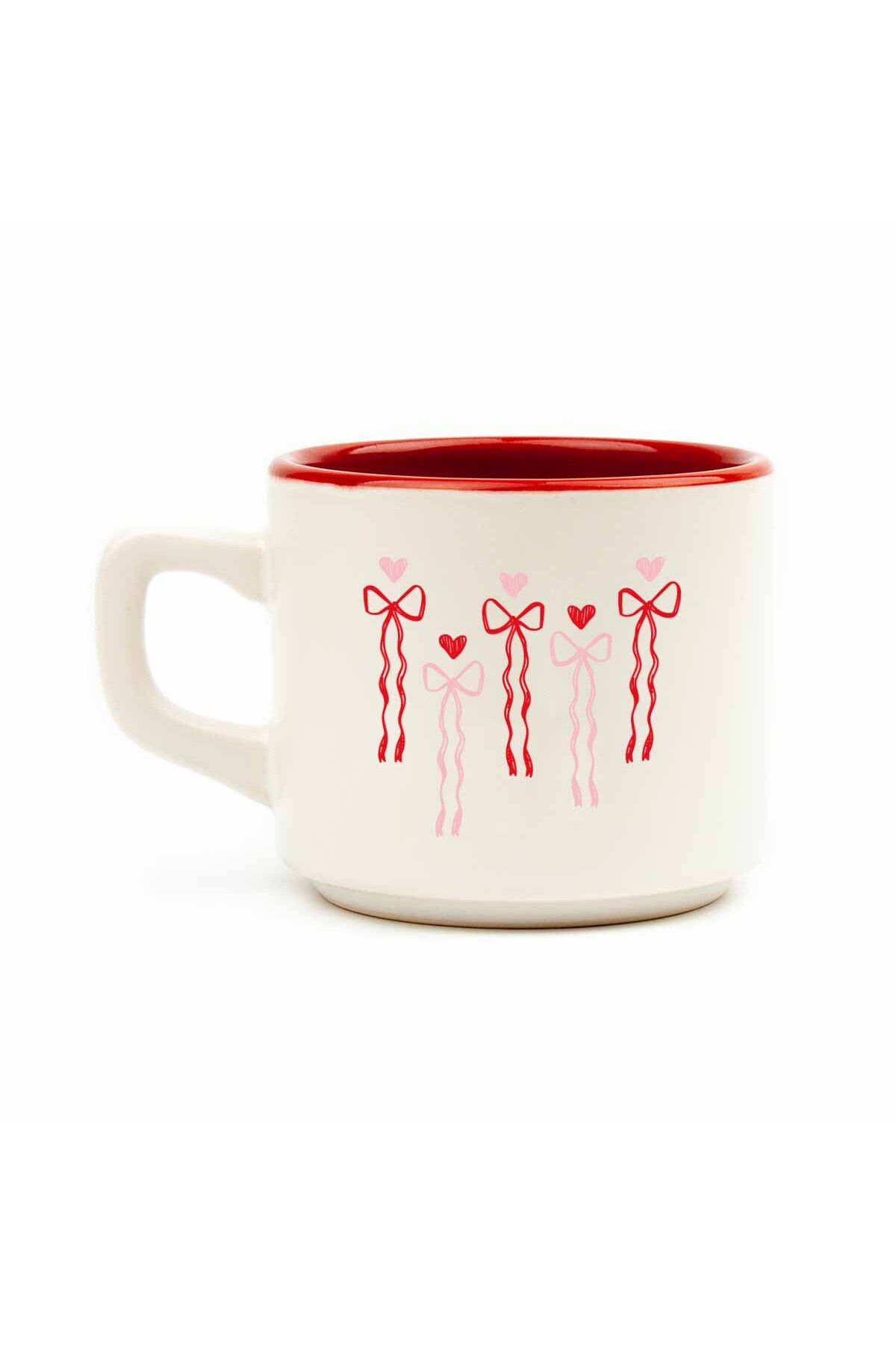 PALTO TASARIM Kırmızı Kurdela Beyaz Venüs Kupa - Hediyelik Kupa Fincan Mug