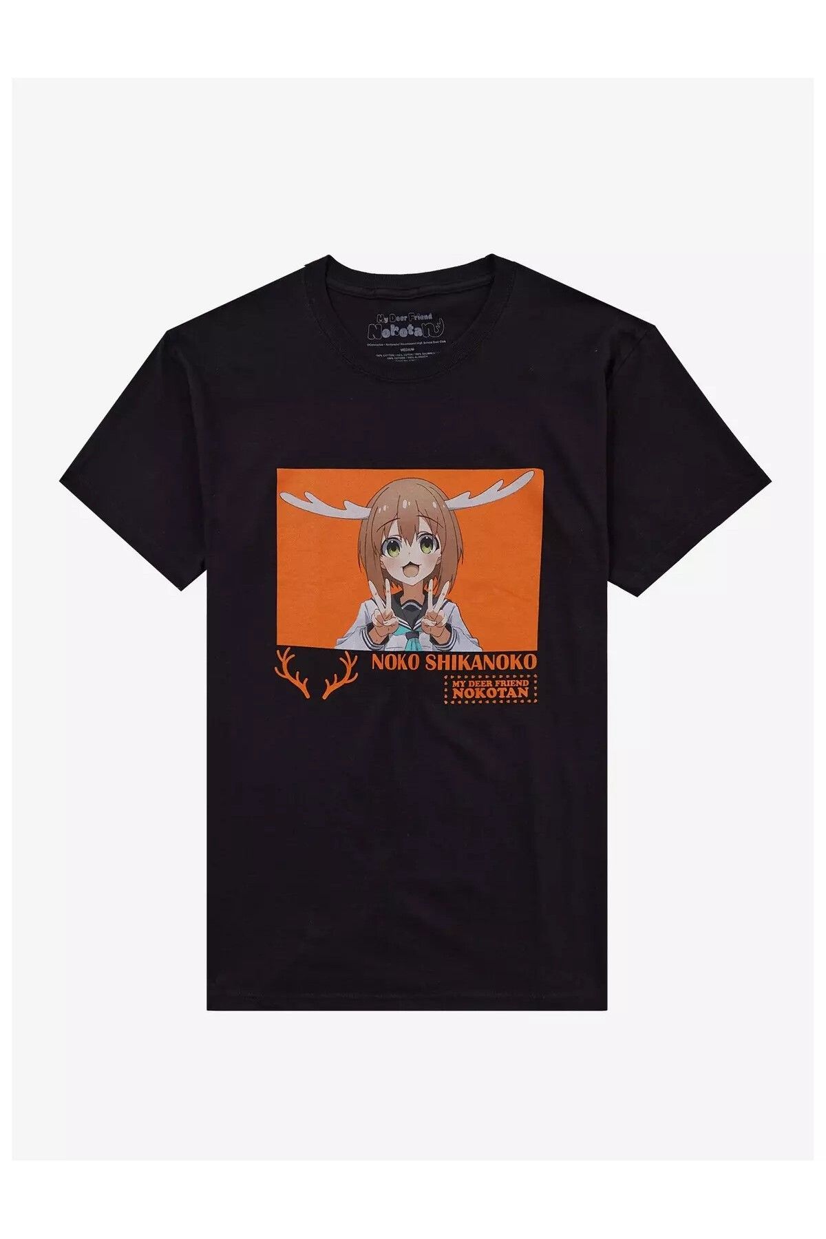 DEEFWEAR Siyah My Deer Friend Nokotan Noko Shikanoko Ön Baskılı Oversize Tshirt