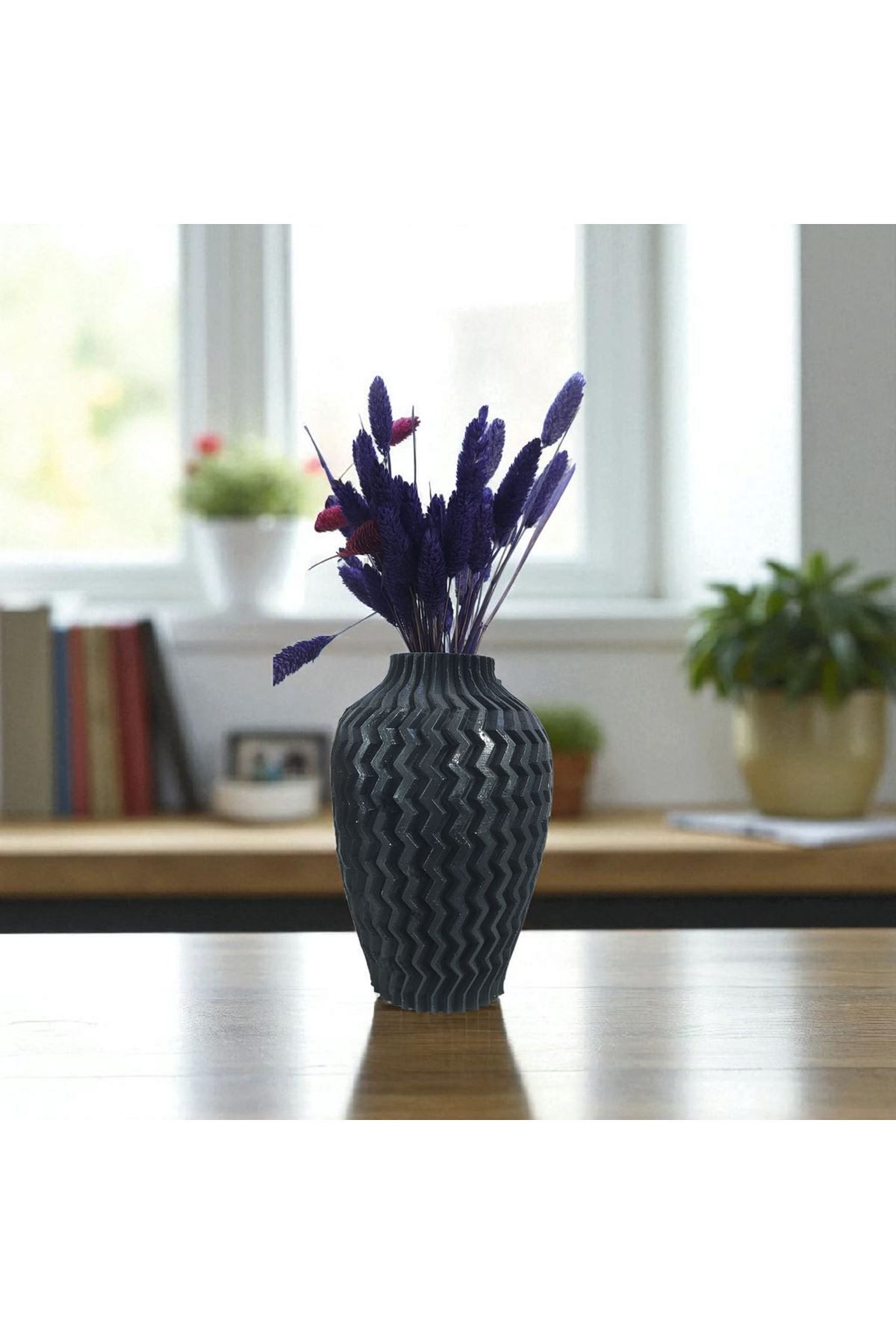 CONAHOME Siyah Zigzag Desenli Dekoratif Vazo