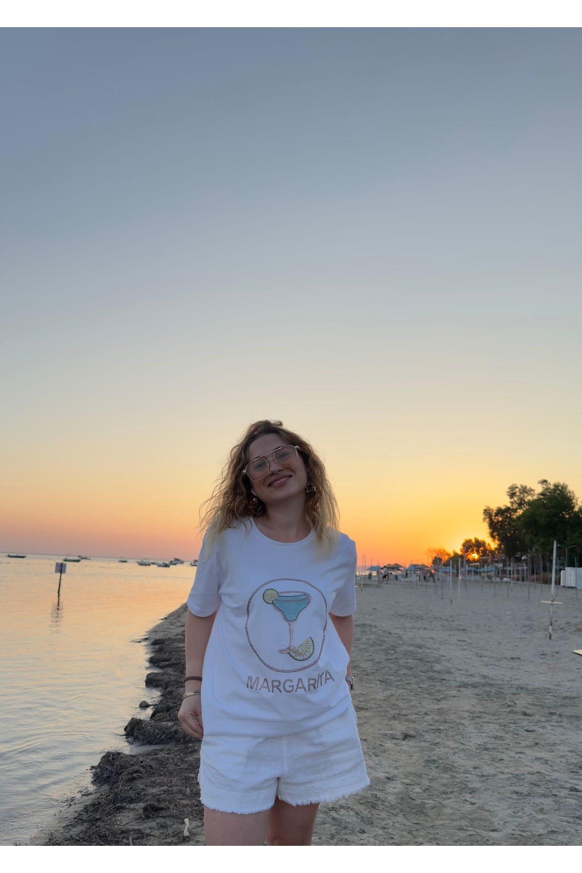 PIRILTISHOP coctail beyaz oversize tişört
