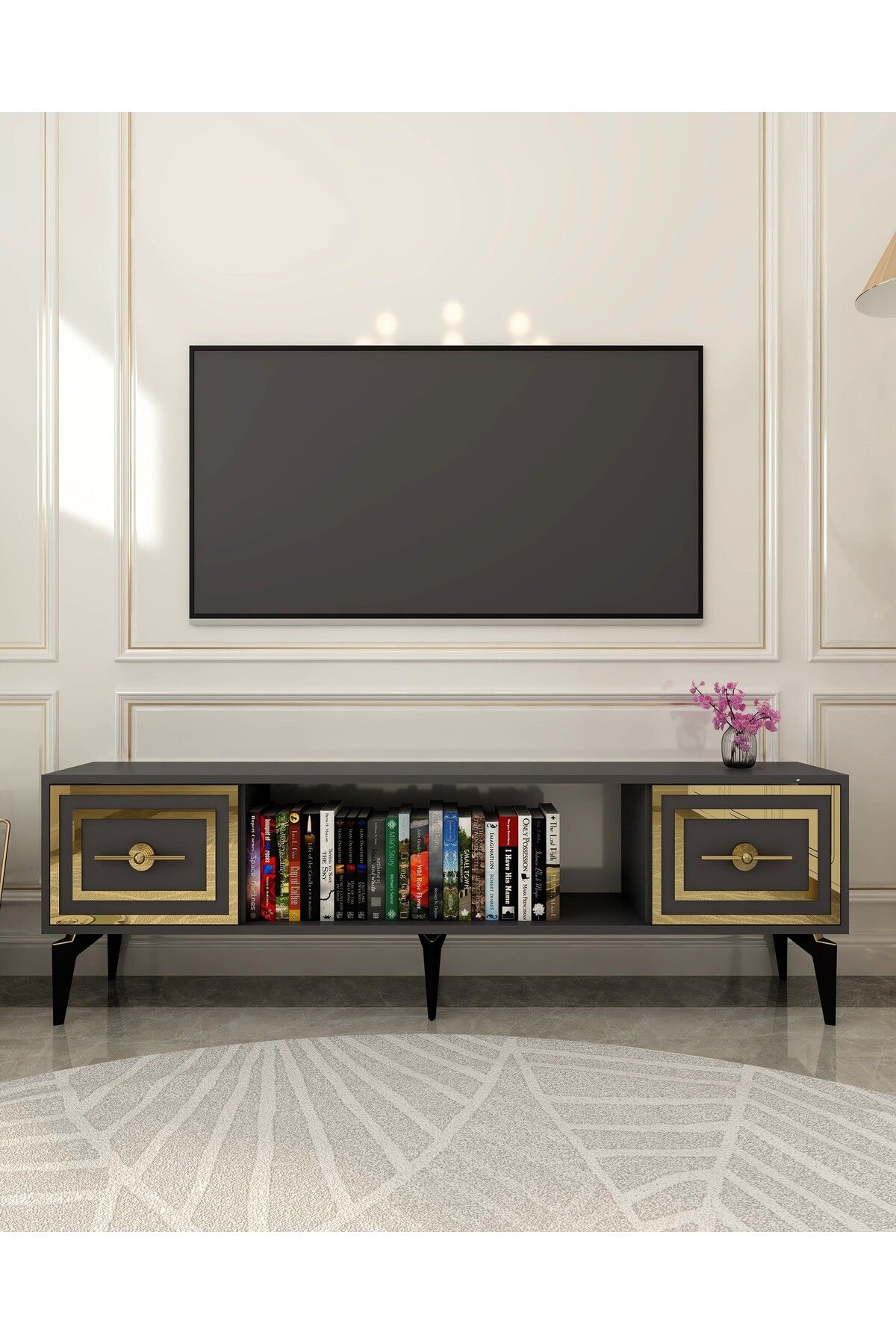 DemonteHome SAMBADH 180 CM TV SEHPASI (ALT MODÜL) ANTRASİT-ALTIN