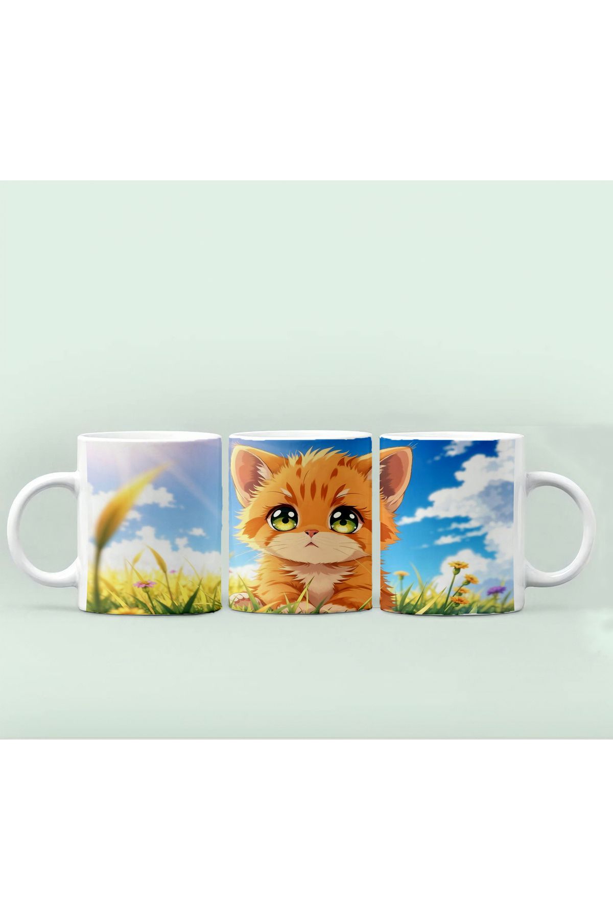 RHG Art Renkli Gözlü Kedili Kupa Bardak / 3 Efekt Kedi Baskılı Kupa Bardak Kahve Fincanı 300 ml