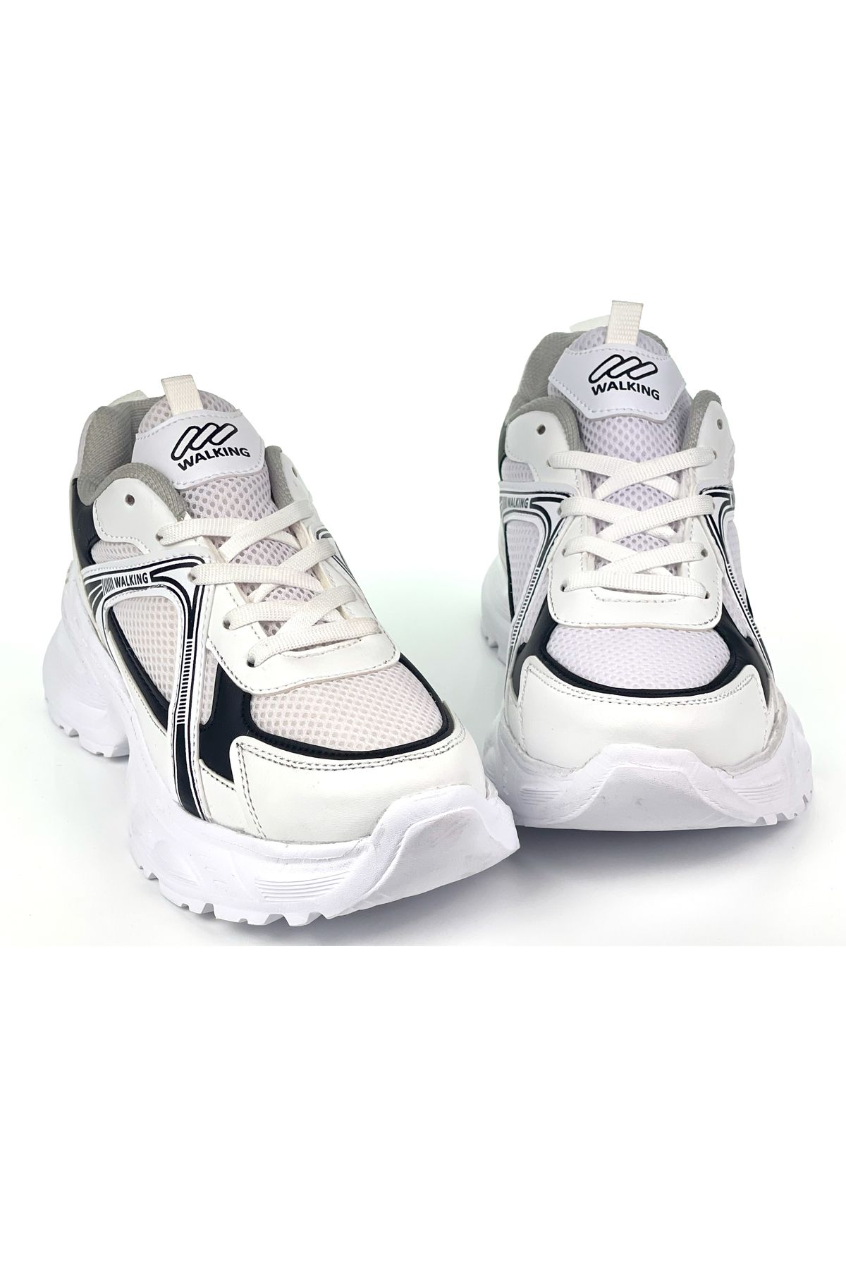 KAJILA Kadın Beyaz Siyah Hafif Fileli Günlük Rahat Sneaker Spor Ayakkabı