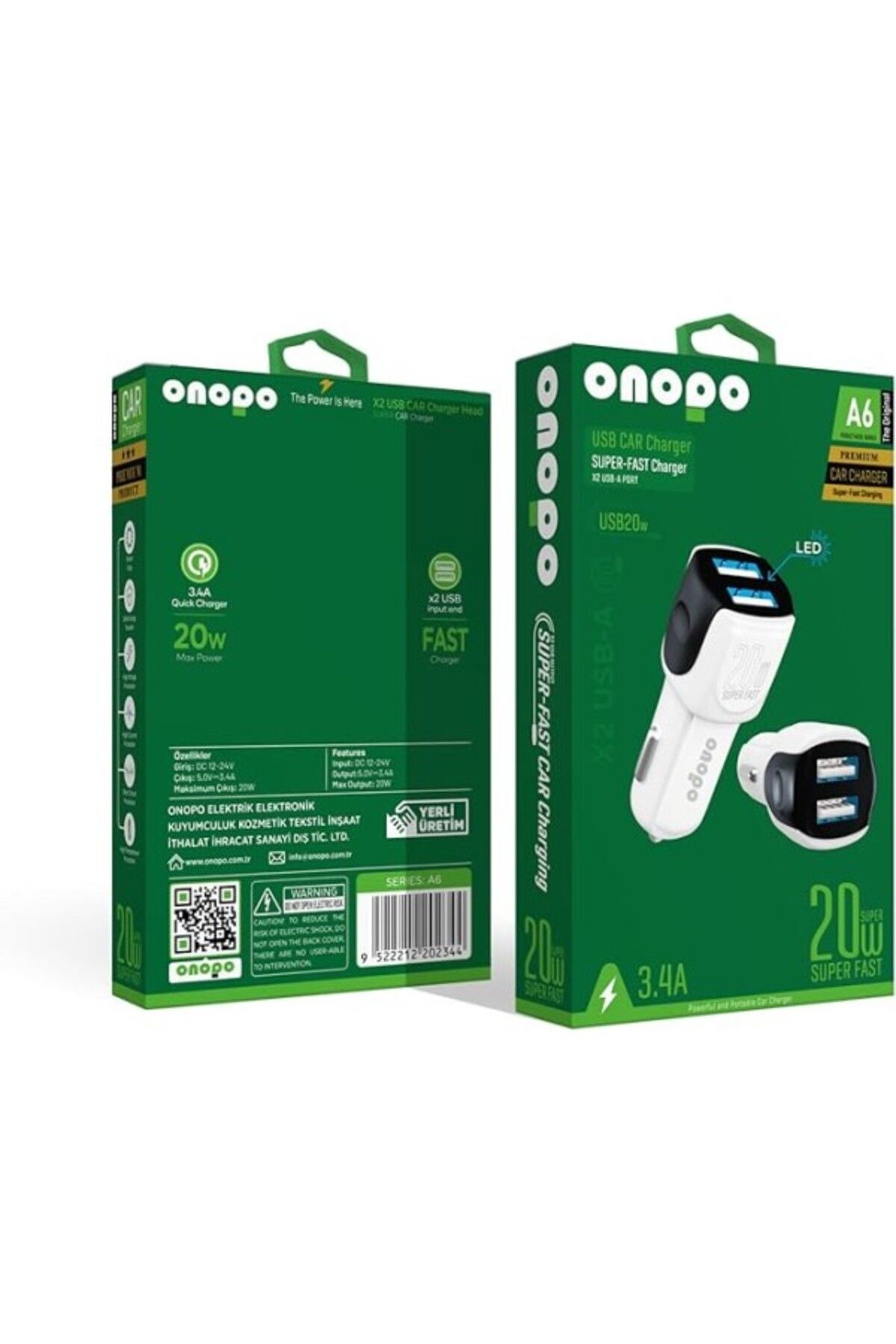 ShopZum Çift Usb Çıkışlı Araç İçi Hızlı Şarj Cihazı 3.4a 20w – Evrensel Uyumlu – Model A6