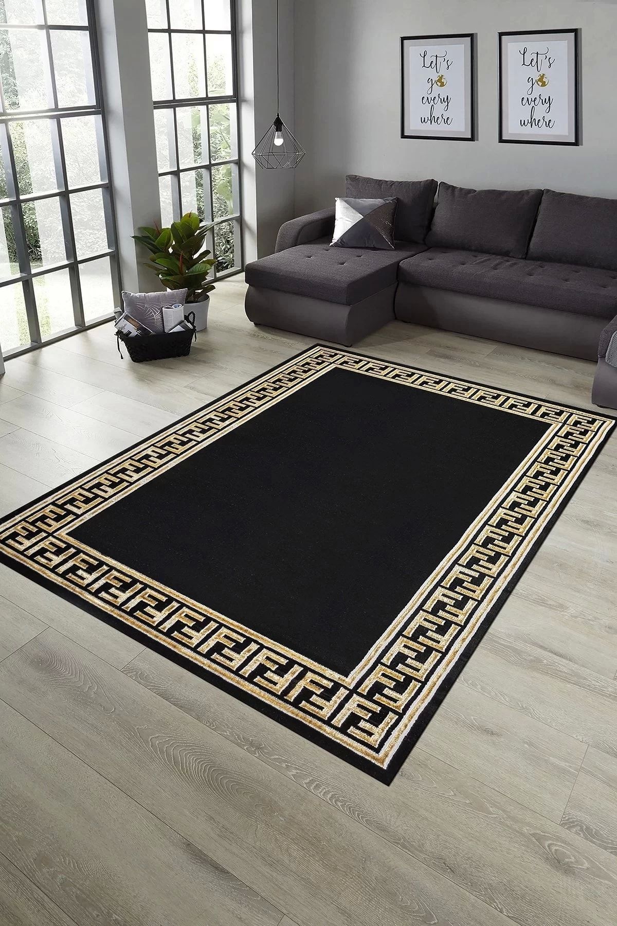 PetraHomeLiving Elizza Collection Modern Salon ve Oturma Odası Halısı - Krem Siyah
