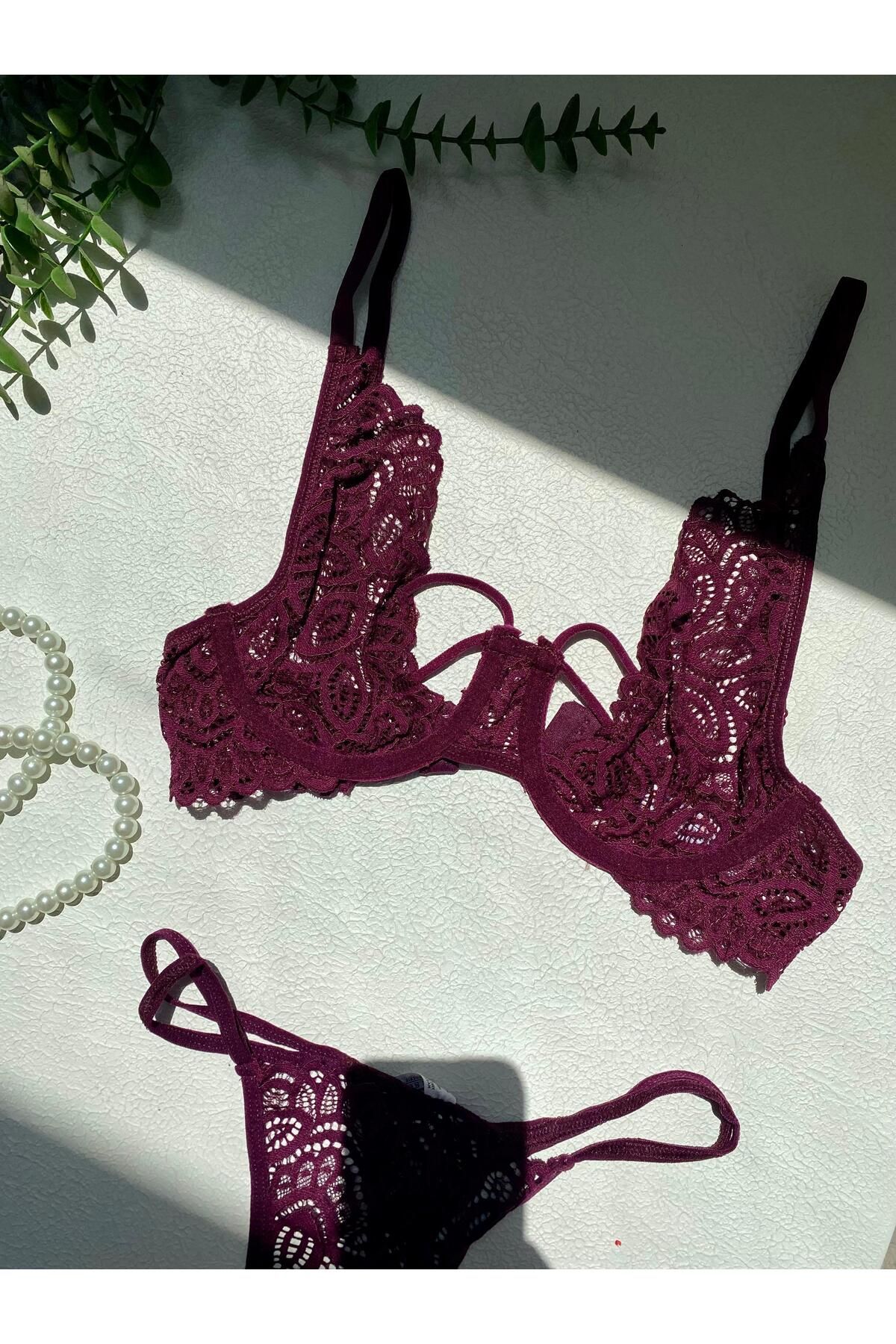 LORE SORTA LINGERIE Mor Dantelli Yarımay İç Çamaşırı Takımı