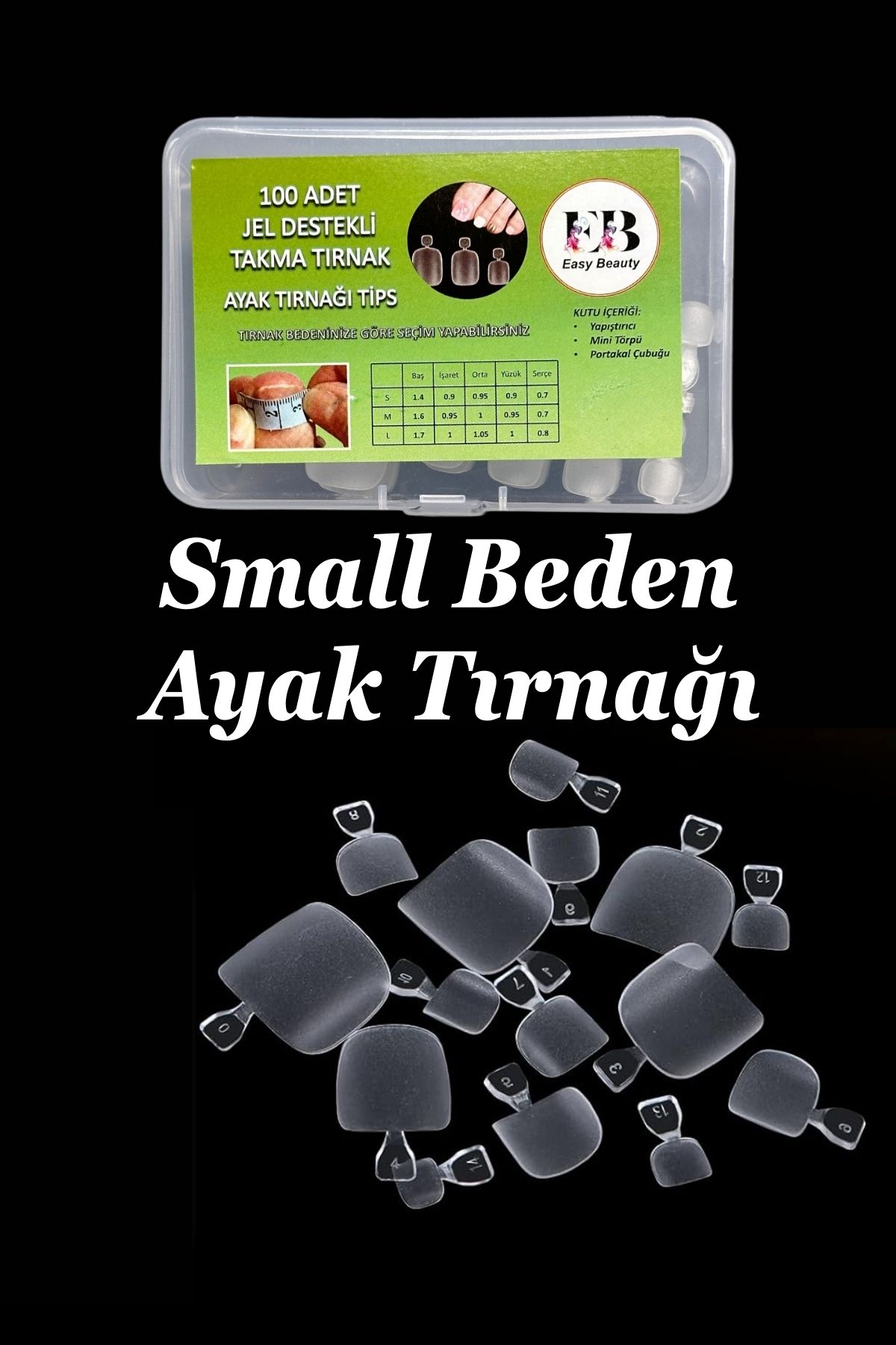 Easy Beauty 100 Adet Small Beden Ayak Takma Tırnağı Yeni Nesil Jel Takma Tırnak
