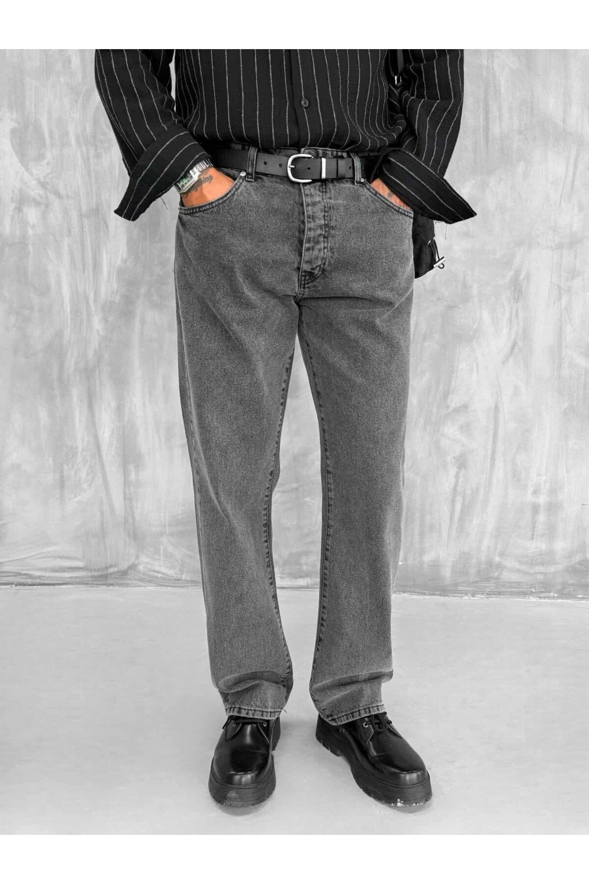 ablukaonline Erkek Baggy Fit Jean Pantolon Koyu Gri
