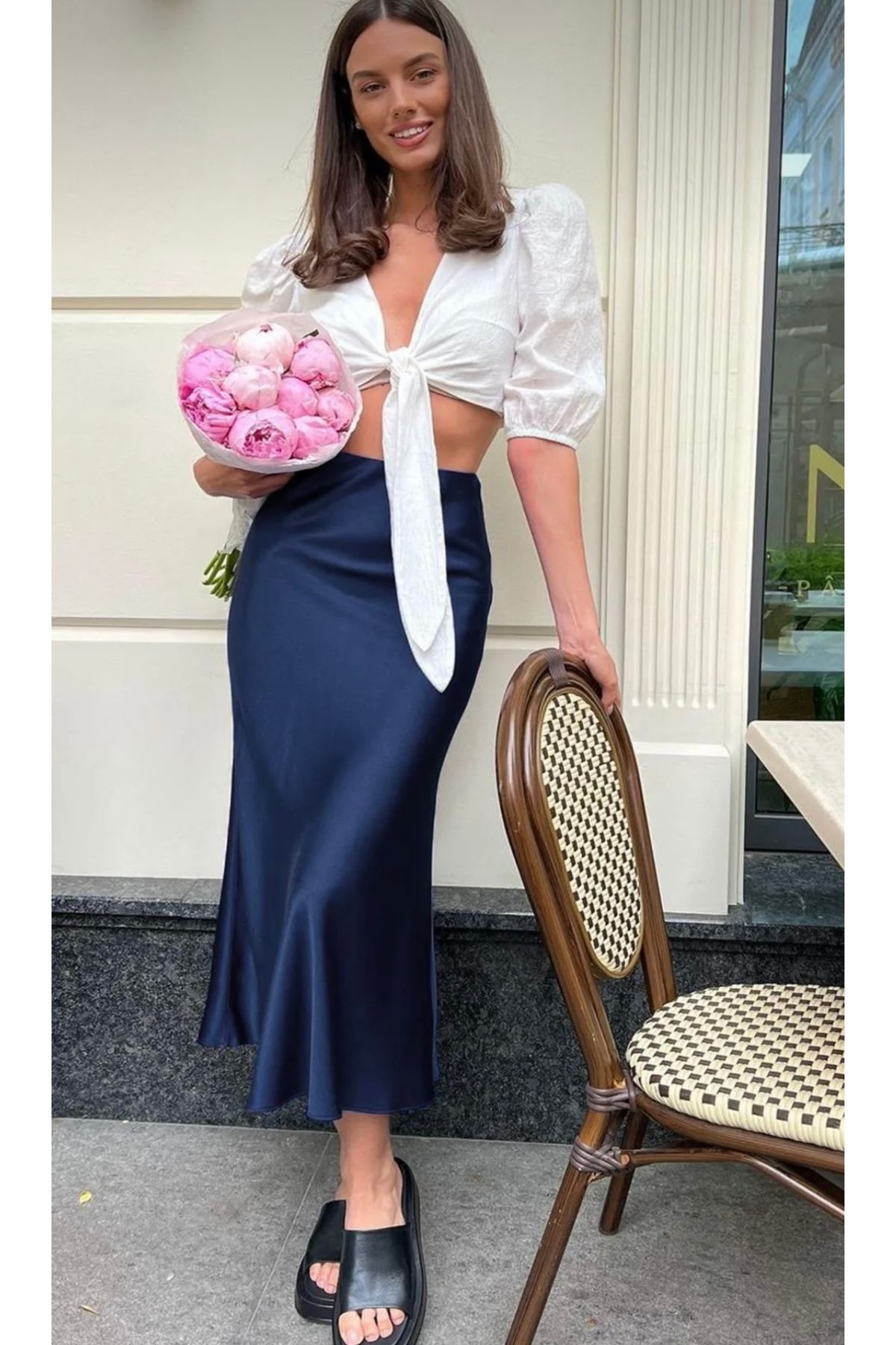 MODA Lacivert saten etek