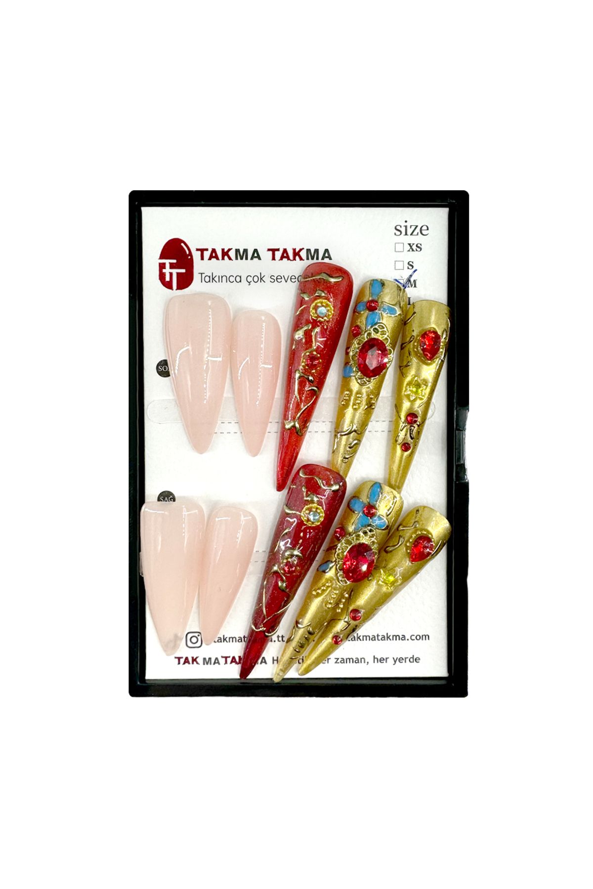 Takma Takma TT0571 - Tırnak - 10'lu Tekrar Kullanılabilir El Yapımı Protez Takma Tırnak S-Renkli