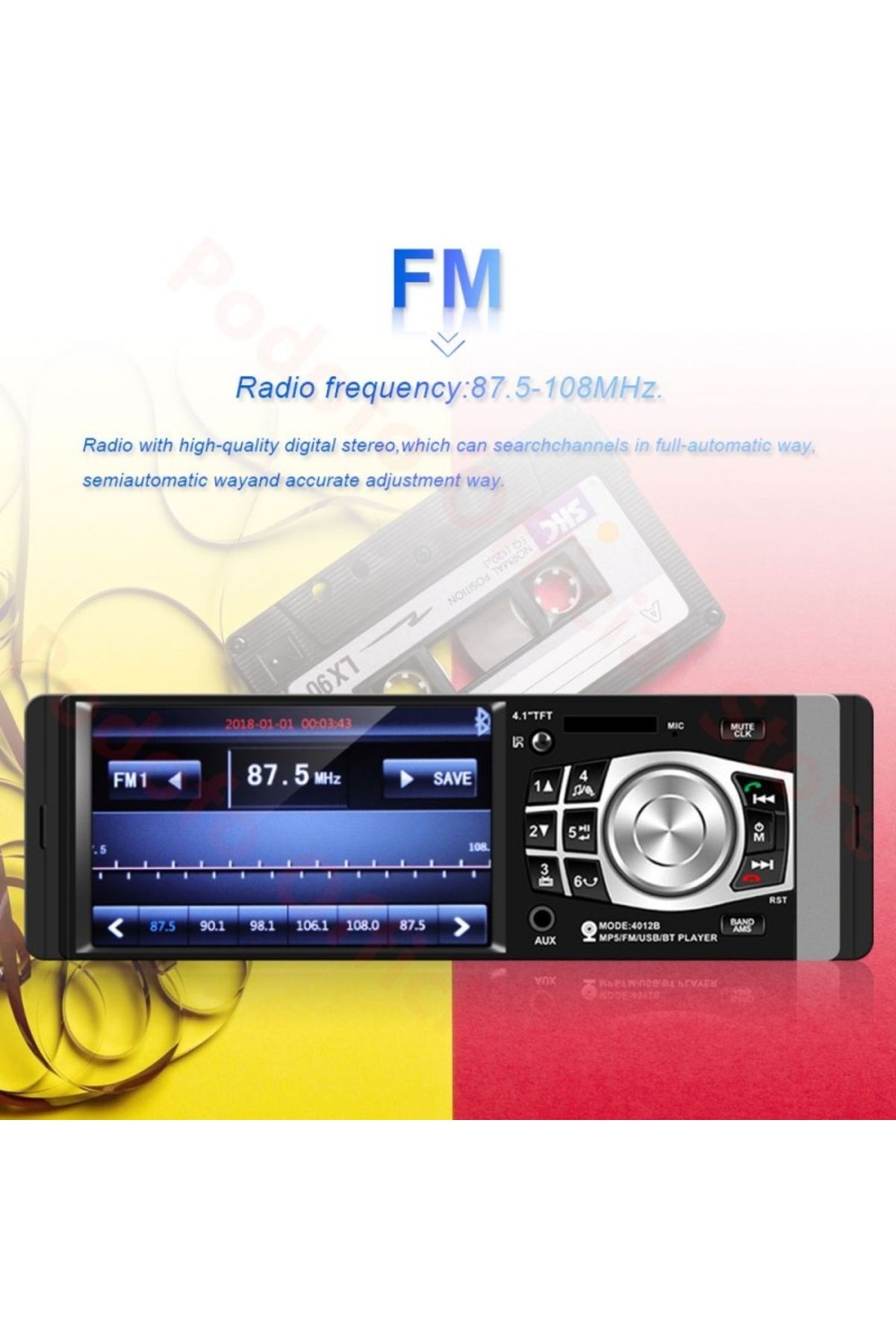 TECHSTAR-Player MP5 Techstar® 4012B, 1DIN, ecran HD de 4,1 inci, comenzi pe volan, telecomandă, Bluetooth 11