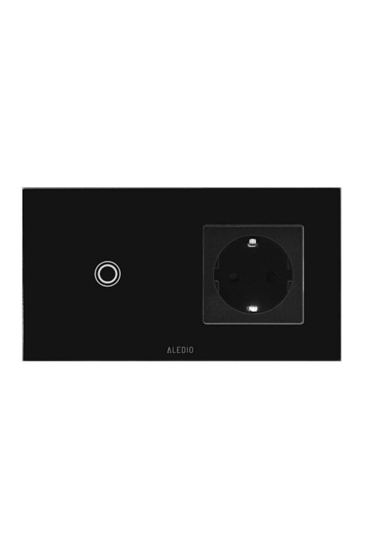 ALEDIO-Simple touch switch + simple 2P+E socket, 16A, glass frame, black 3