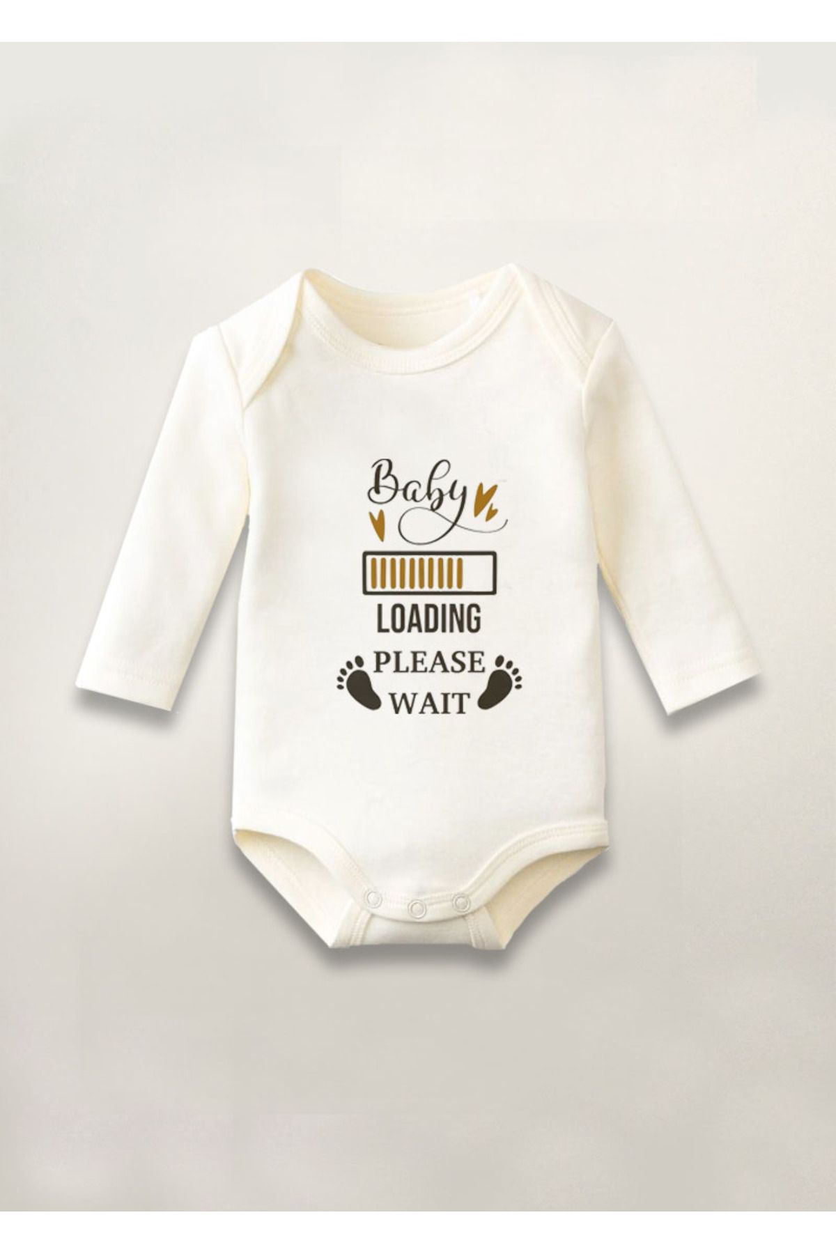 sielta Baby Loading Wait Baskılı Pamuklu Uzun Kollu Çıtçıtlı Bebek Body Zıbın Atlet Tulum