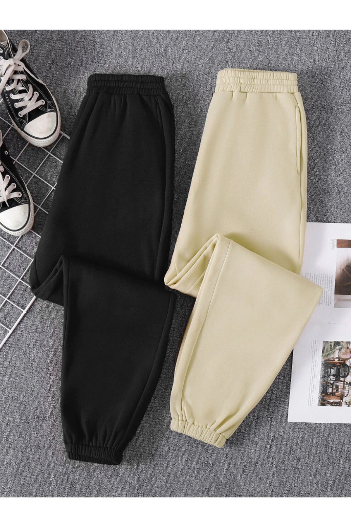 COHERENT Unisex Kadın/Erkek 2'li Düz Özel Renkli Jogger Eşofman Altı