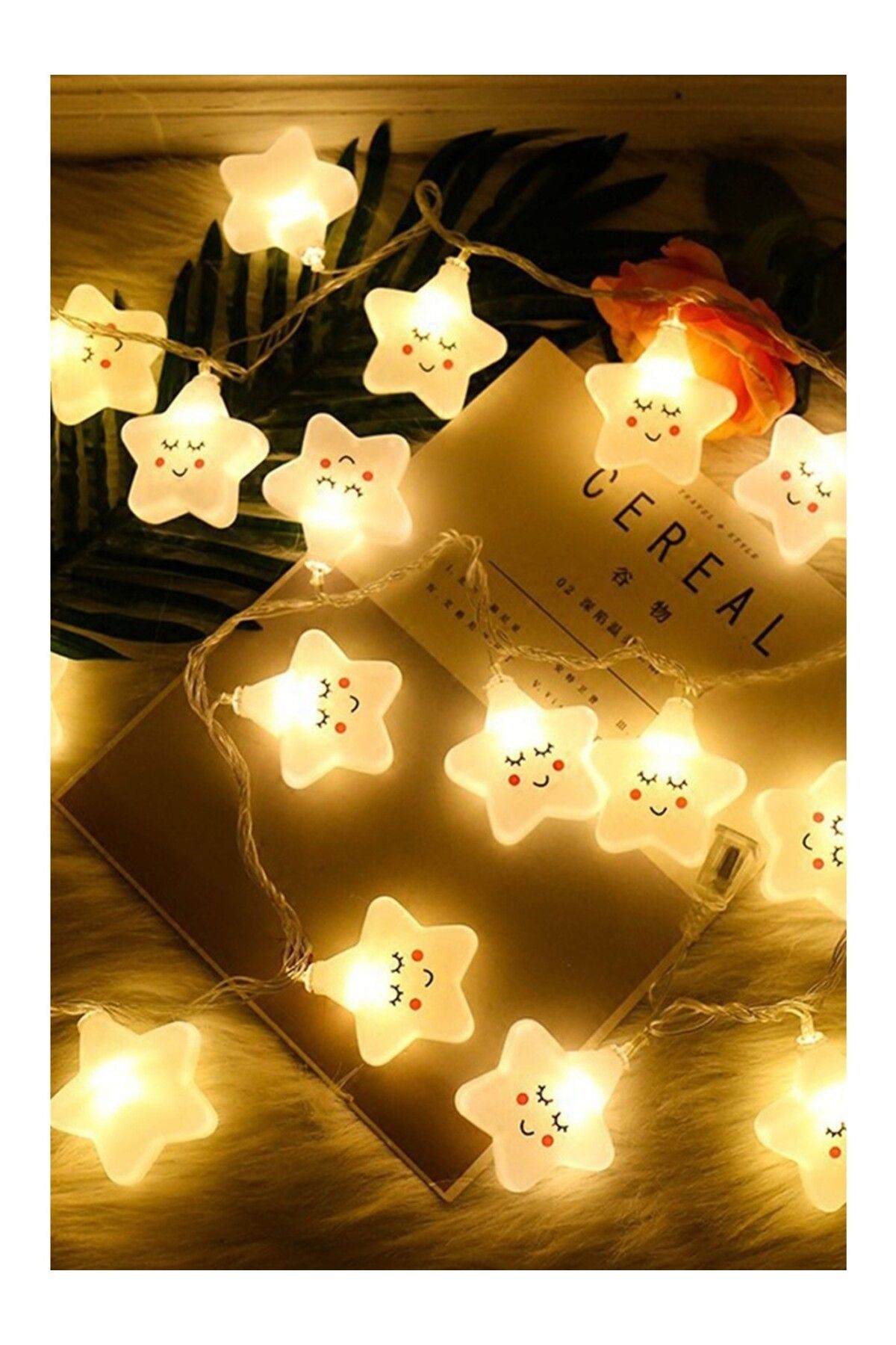 Zaffon AsonPlus Led Işıklı Gülen 10 lu Yıldız Dizeleri 2 Metre Şirin Loş Gece Oda Lambası