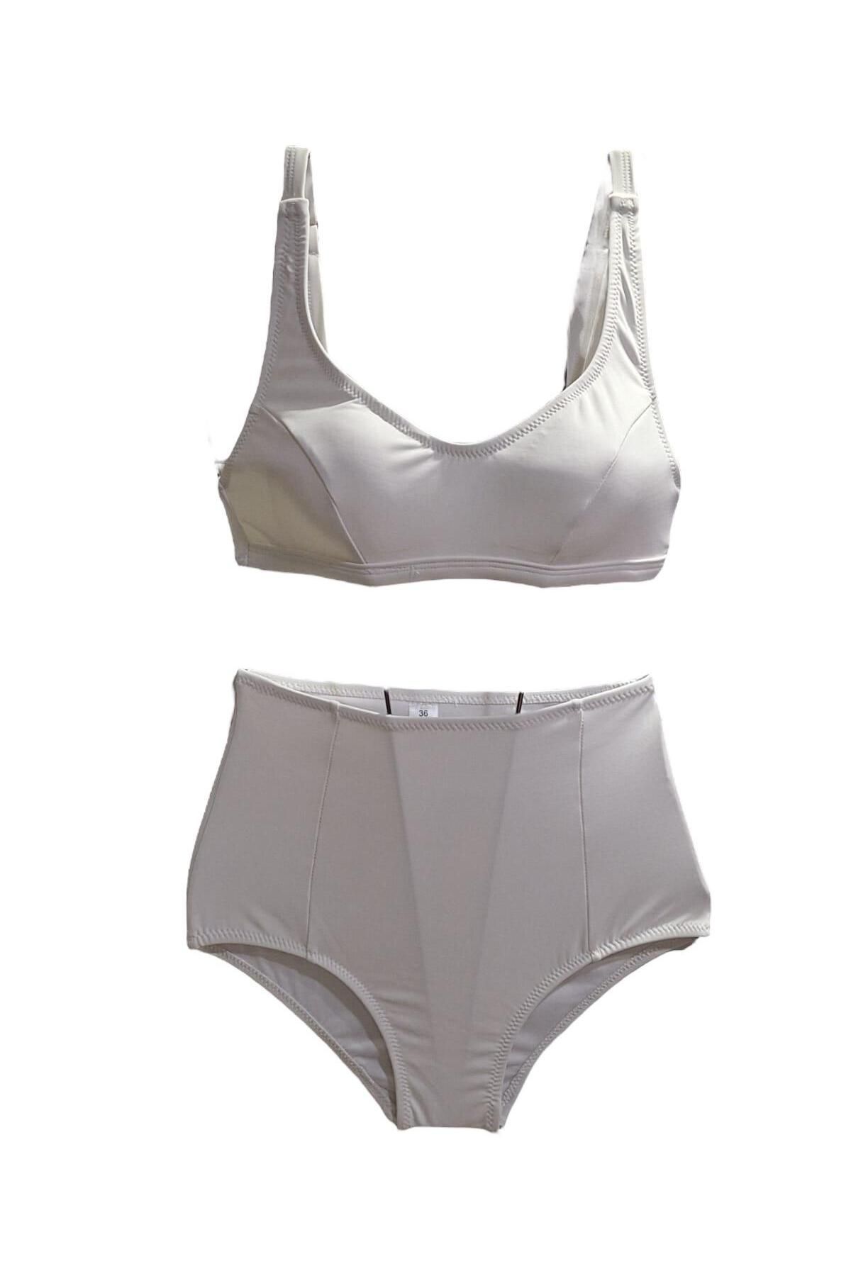 TooHot Kadın Beyaz Yüksek Bel Bikini Takımı