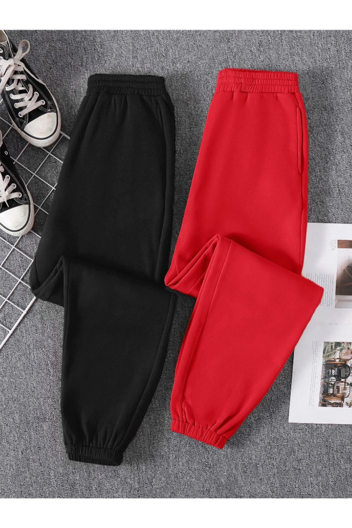 COHERENT Unisex Kadın/Erkek 2'li Düz Özel Renkli Jogger Eşofman Altı