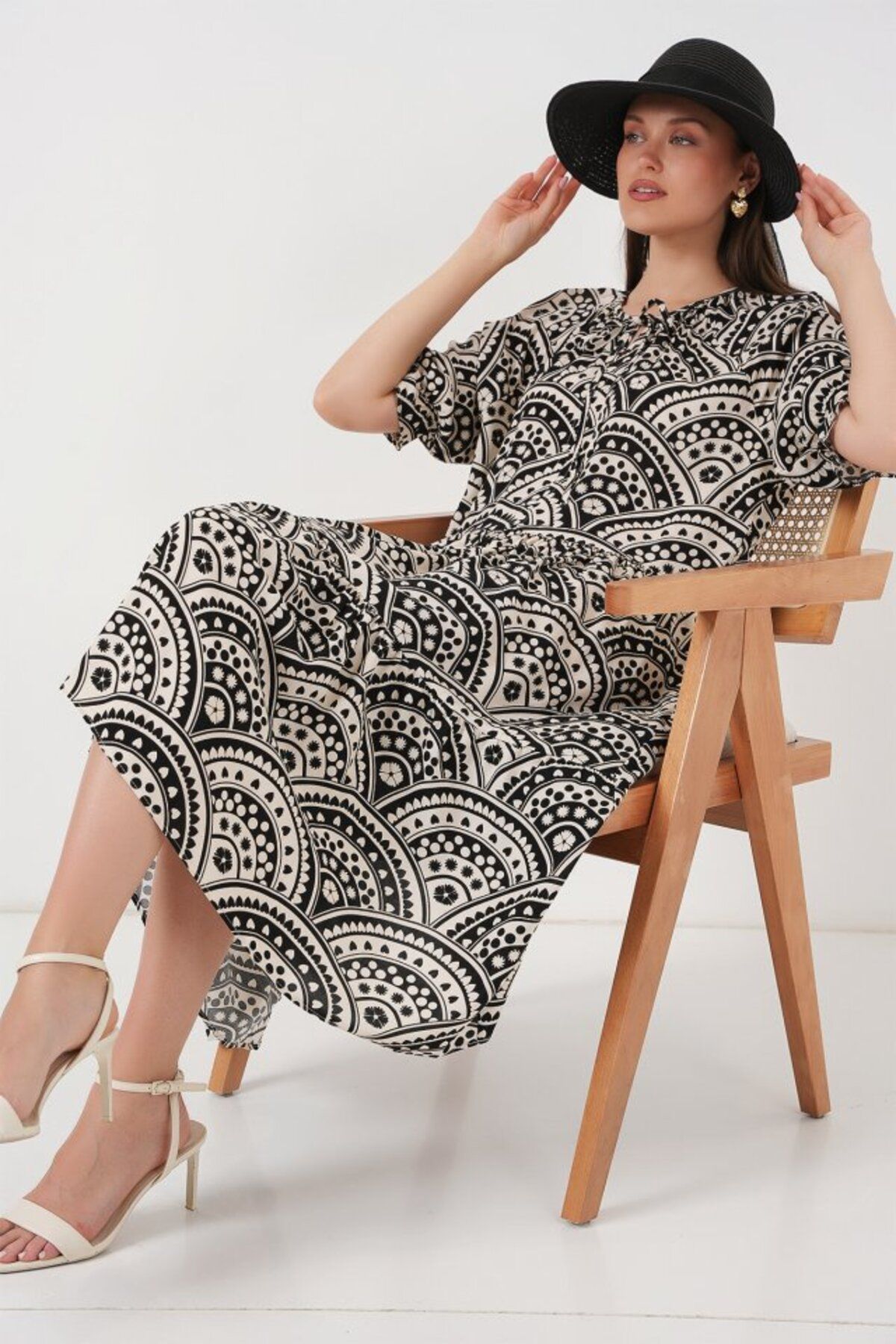 ETİLER COLLECTION Kısa Kol Desenli Elbise 2553 - Siyah