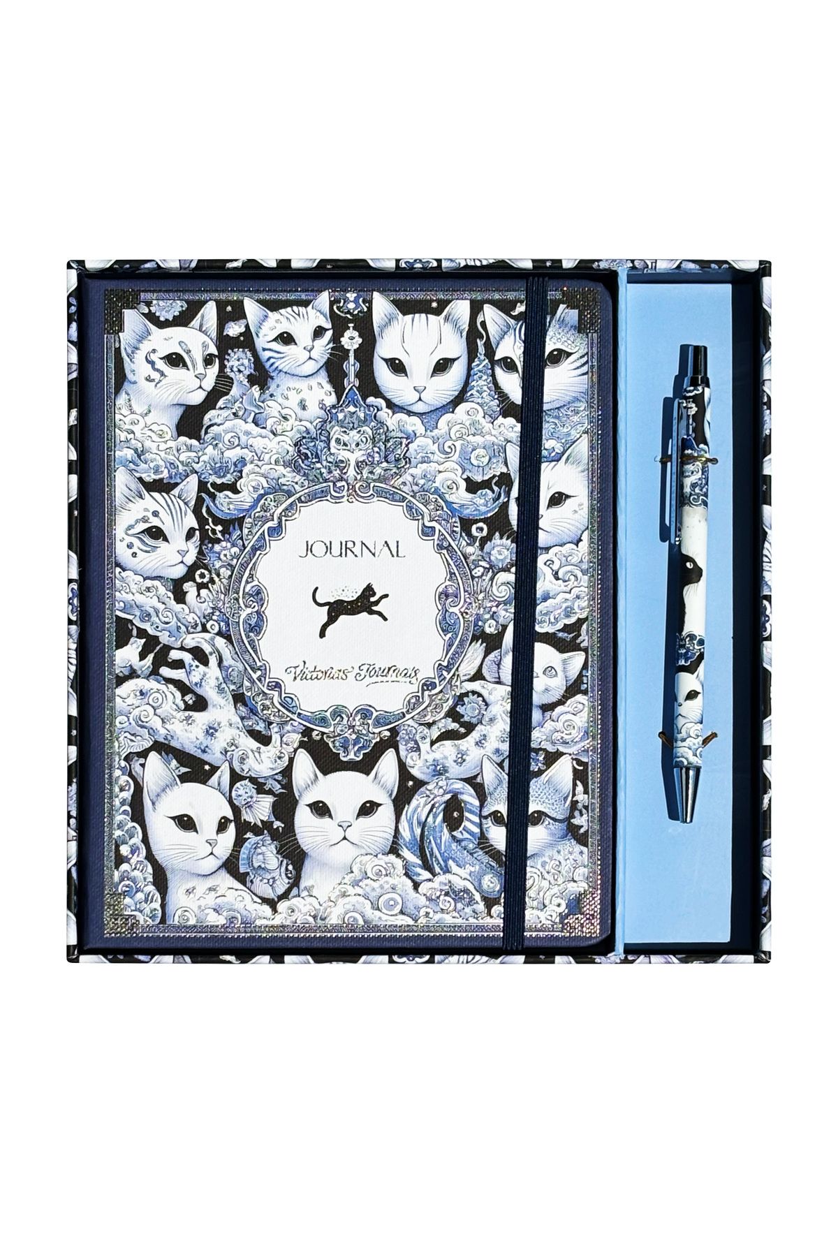 Victoria's Journals Kutulu Set, A5 Sert kapaklı Çizgili Defter ve Metal Gövdeli Tükenmez Kalem.