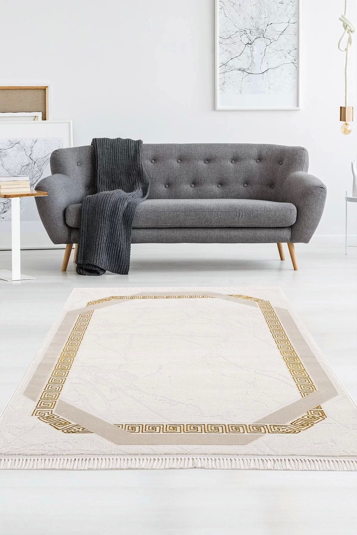 PetraHomeLiving Efsun Modern Salon ve Oturma Odası Halısı - Krem Gold