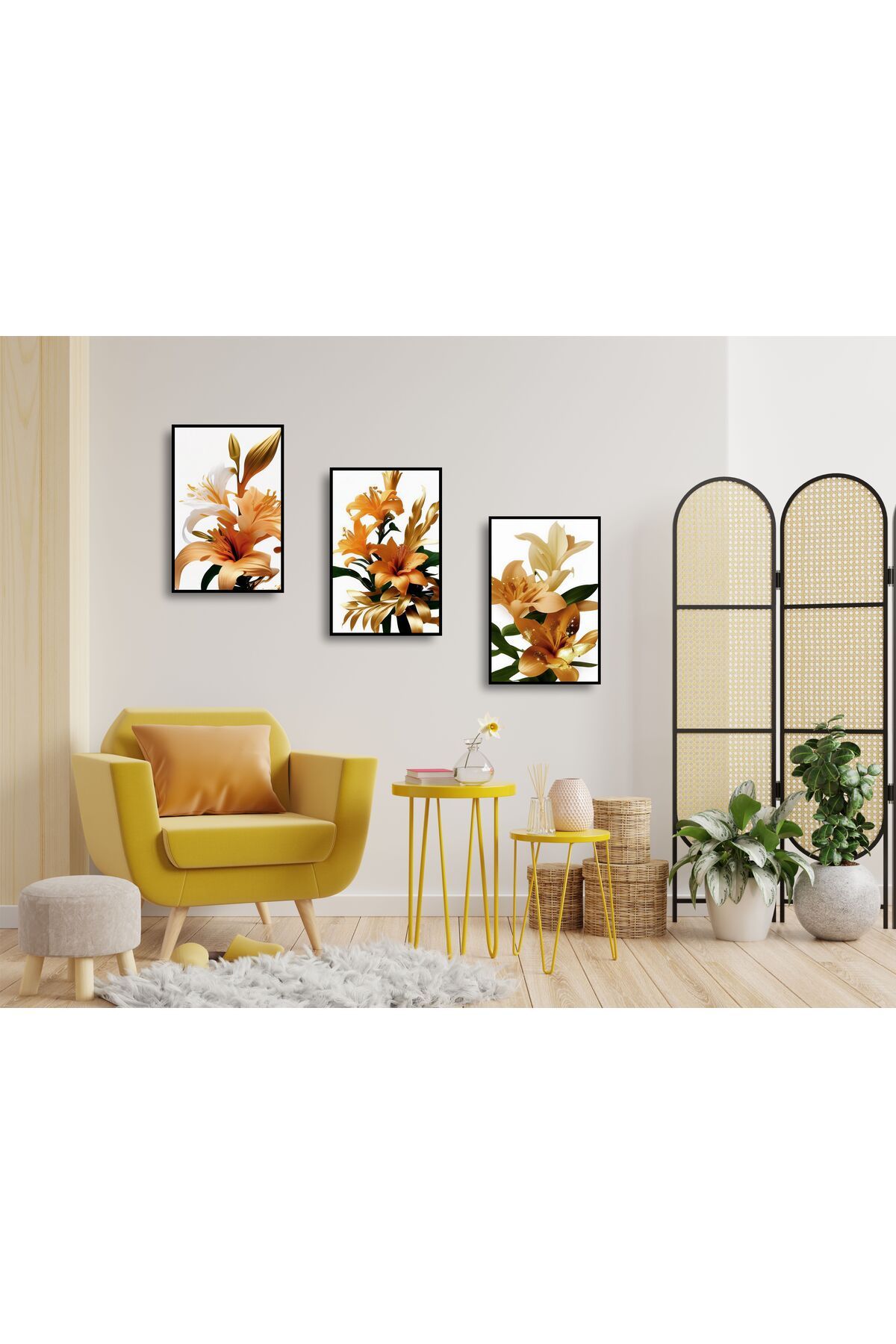 YALOVA SHOP Dekoratif Modern Sanat Tarzı Çiçek Temalı 3 lü Tablo Seti (Her Bir Tablo Ölçüsü 20 x 30 cm)
