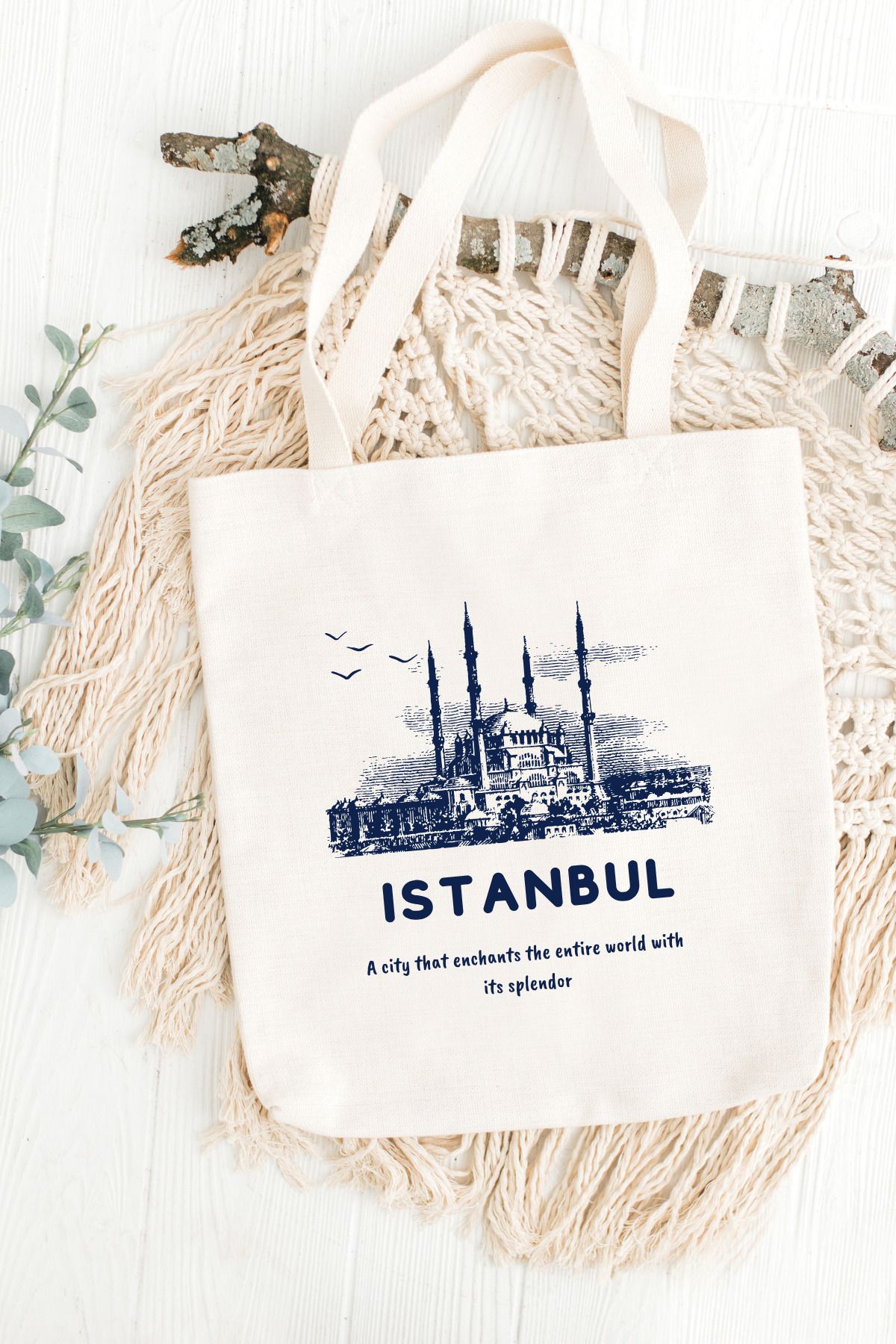 Bi Dünya Store İstanbul Baskılı Bez Çanta (Lacivert)