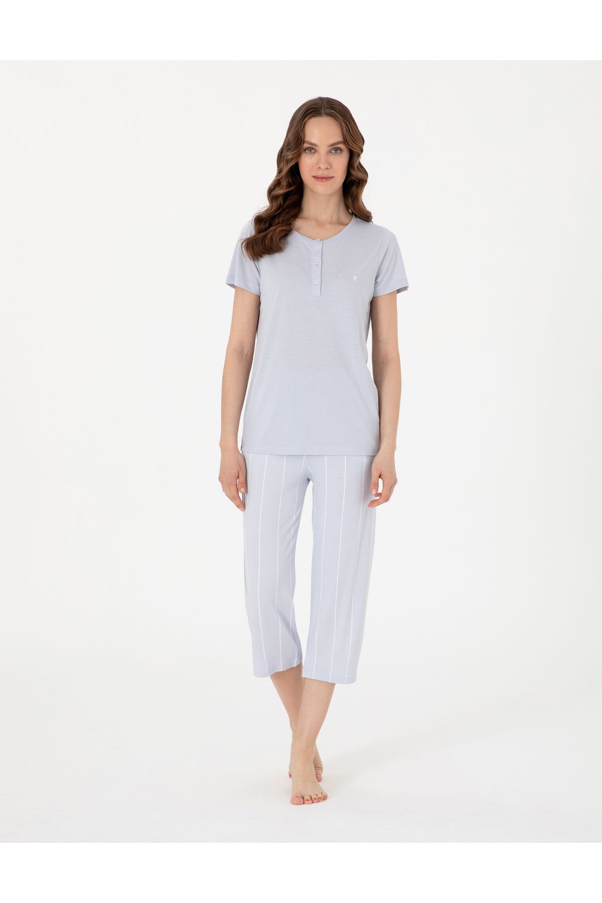 Pierre Cardin Mavi Kısakollu Kapri Pijama Takımı 50319043-VR036