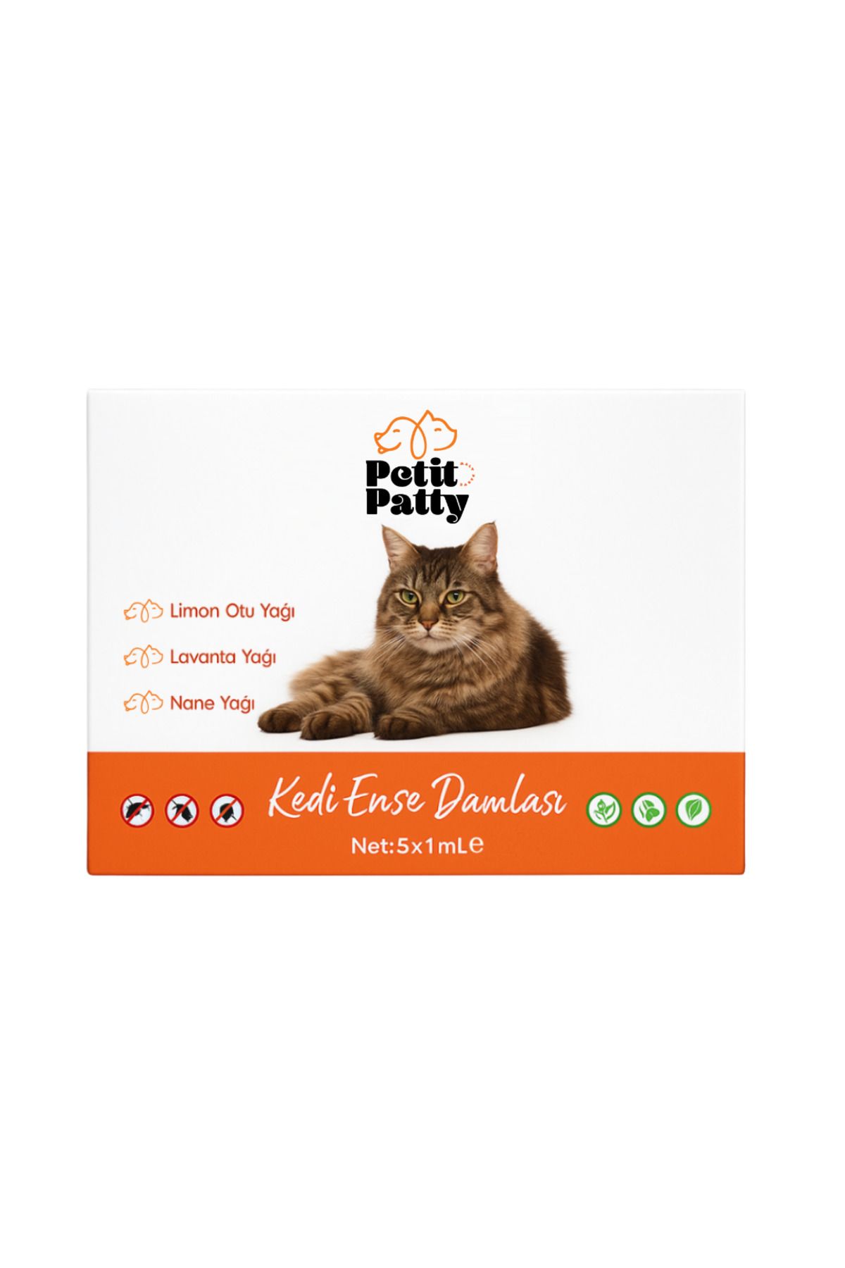 Petit Patty Kedi Dış Parazt Damlası Pire Bit Kene Kovucu Bitkisel Damla 5x1 ml