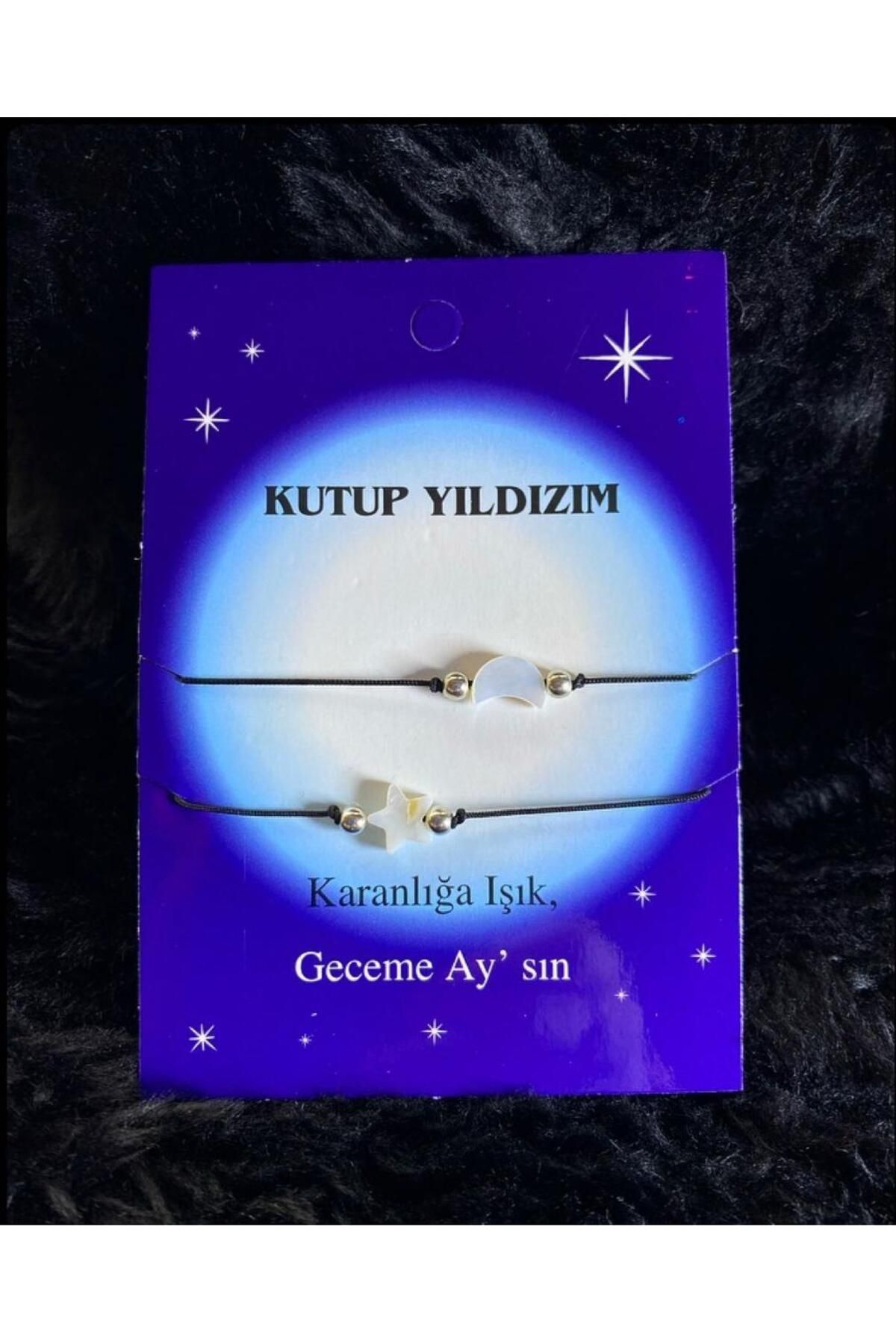 AyKoş aksesuar BİRİ SENDE BİRİ BENDE AY KUTUP YILDIZI SİYAH AYARLANABİLİR İP SEVGİLİ BİLEKLİĞİ 6 KART 12 BİLEKLİK