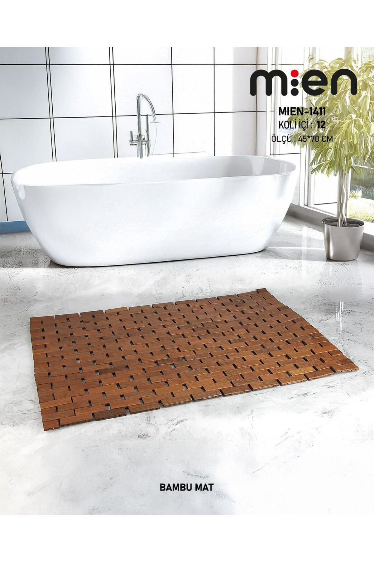 DOKUEV Doğal Akasya Kaydırmaz Banyo Paspası 70x45 cm