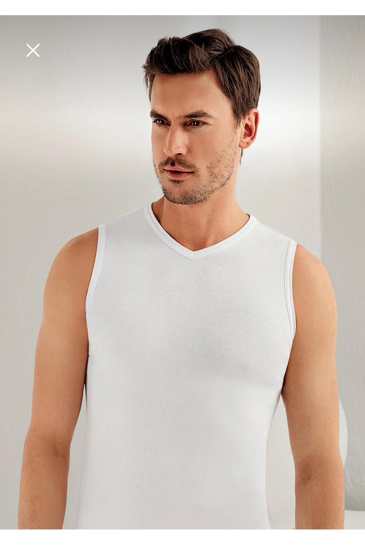 Şahinler ***** Şahinler, 6'lı Paket Erkek Beyaz Ribana Sıfır Kol V Yaka Spor Atlet %100 Cotton