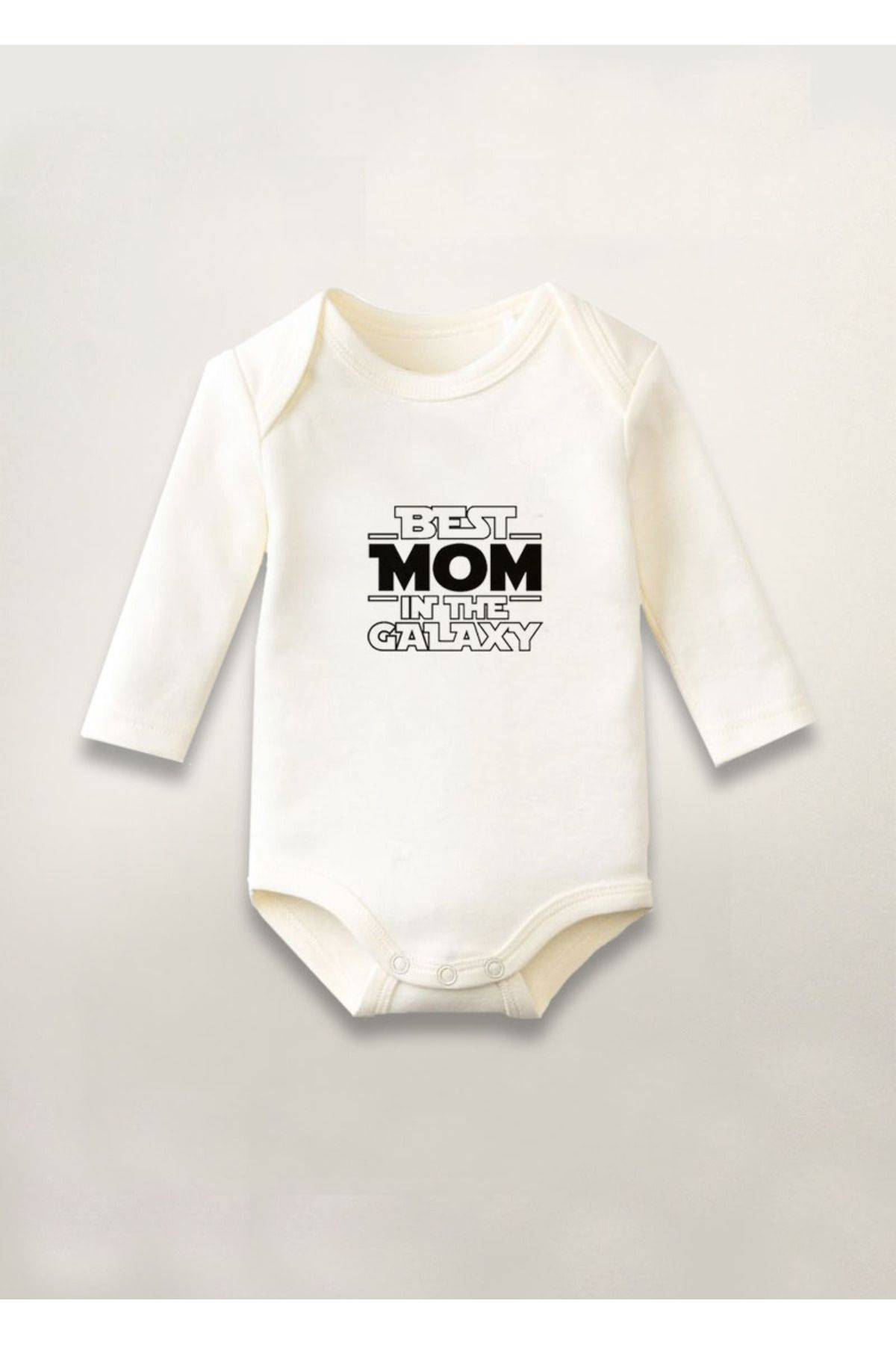 sielta Best Mom İn The Galaxy Baskılı Pamuklu Uzun Kollu Çıtçıtlı Bebek Body Zıbın Atlet Tulum