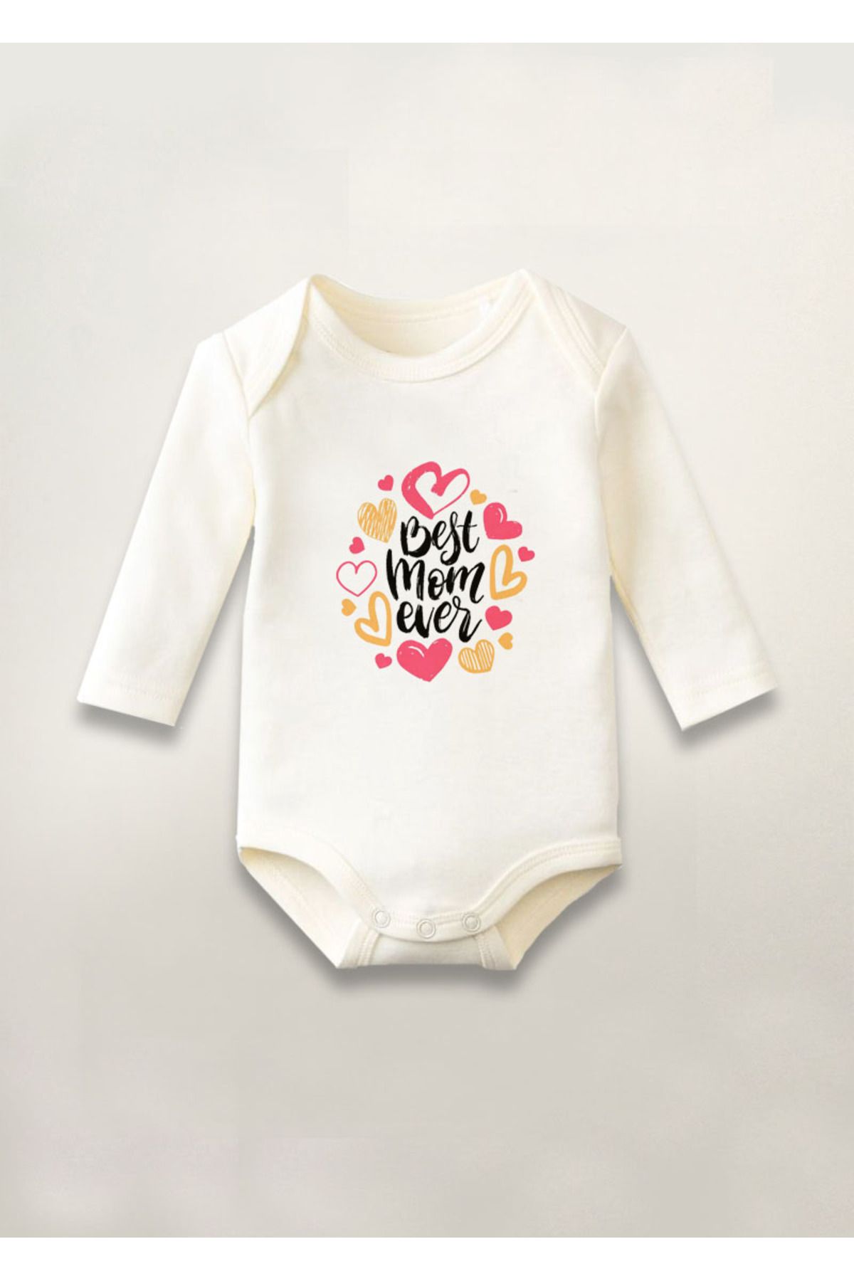 sielta Best Mom Baskılı Pamuklu Uzun Kollu Çıtçıtlı Bebek Body Zıbın Atlet Tulum