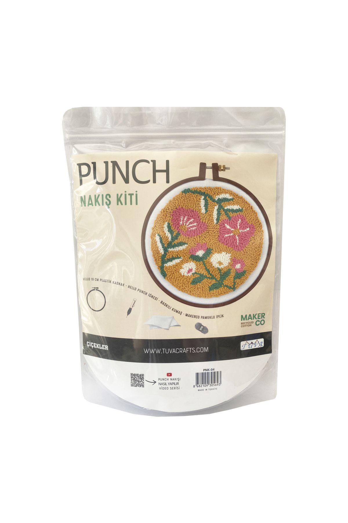Hello Punch Nakış Kiti Çiçek Desenli Kumaş Punch Yapım Seti