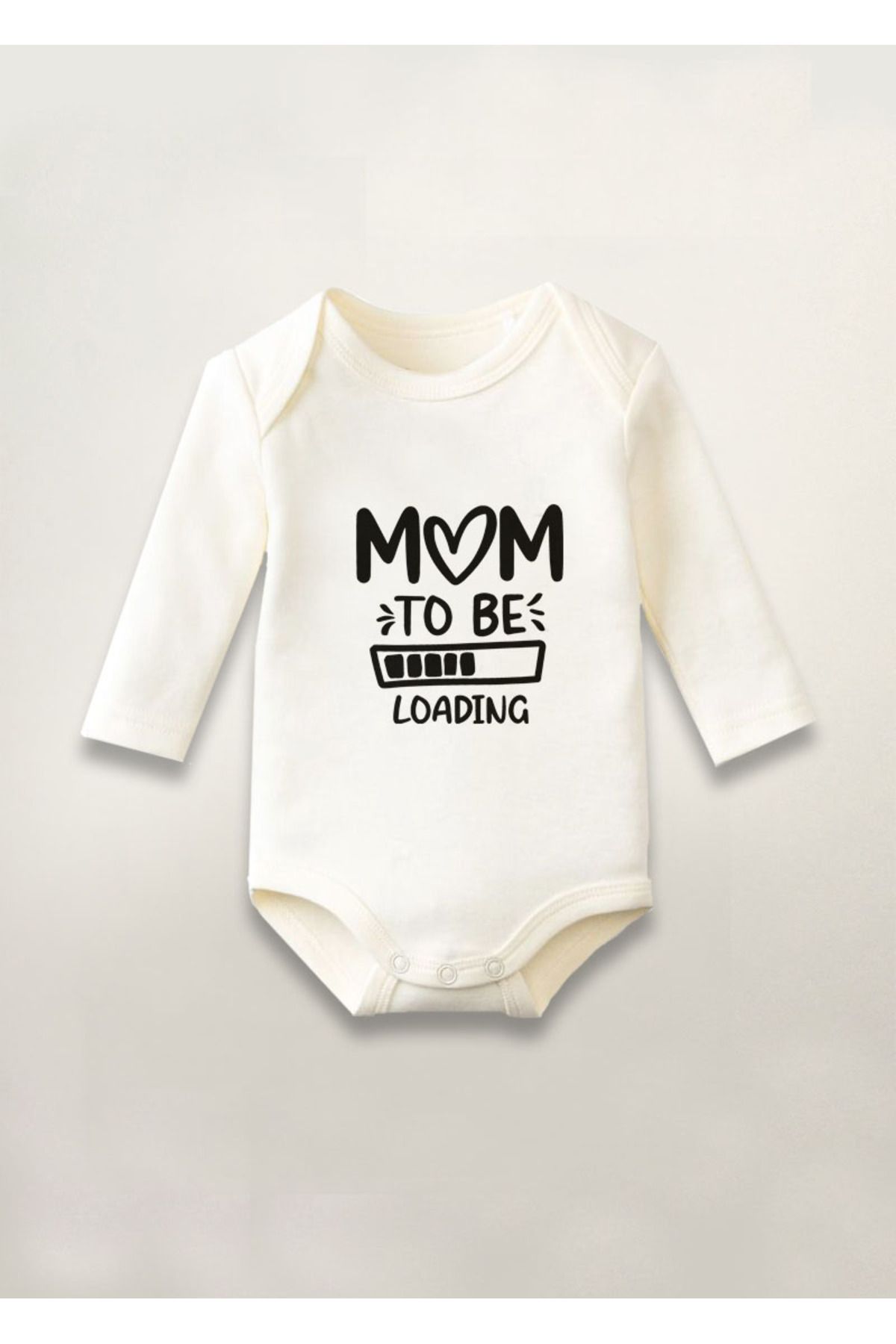 sielta Mom To Bee Loading Baskılı Pamuklu Uzun Kollu Çıtçıtlı Bebek Body Zıbın Atlet Tulum