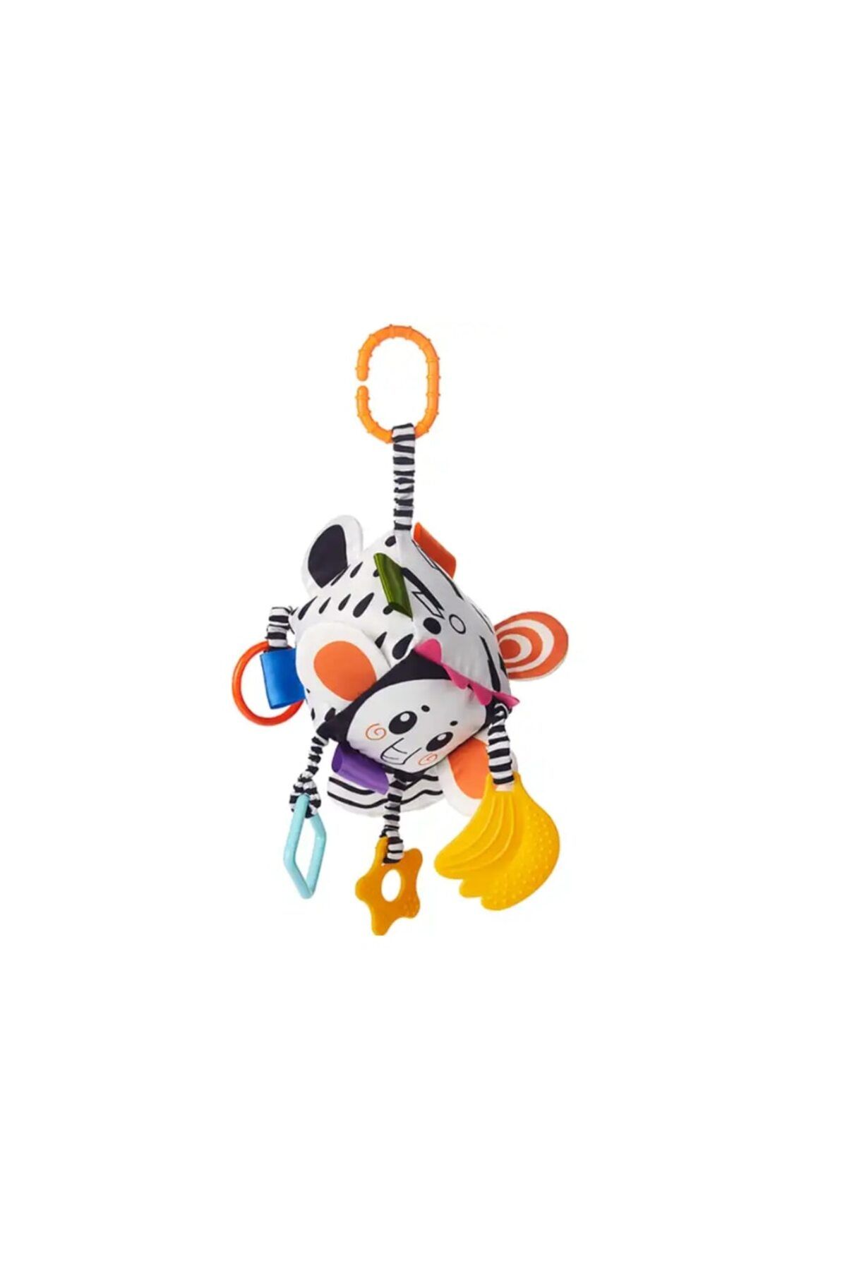 tumama-Rattle toy with 6 sides, silicone parts for teething, hanging, cube shape, Tumama®, black and white 4