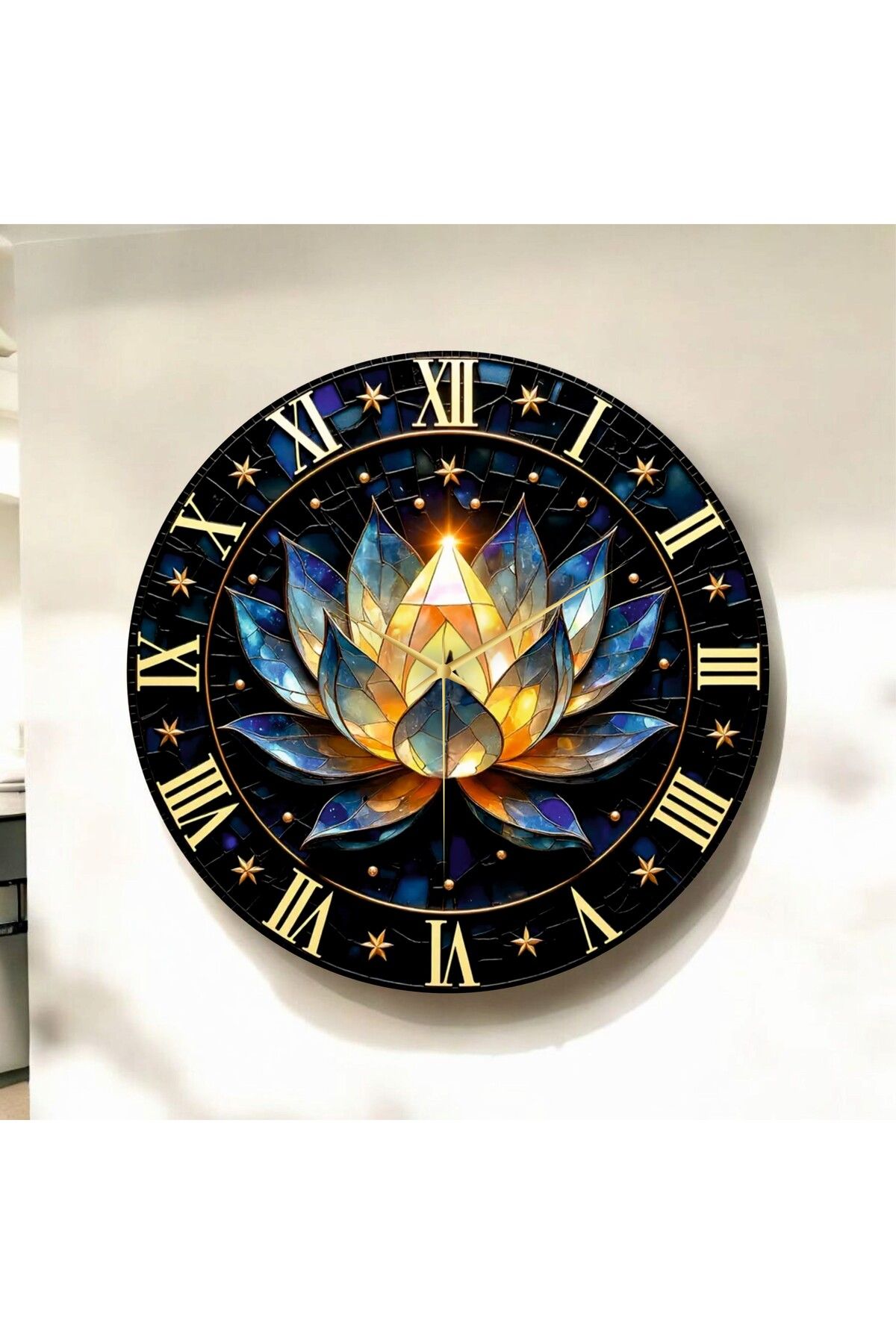 AA Shop Renkli Baskı Desenli Roma Rakam Hediyelik Ahşap Sessiz Duvar Saati 50cm