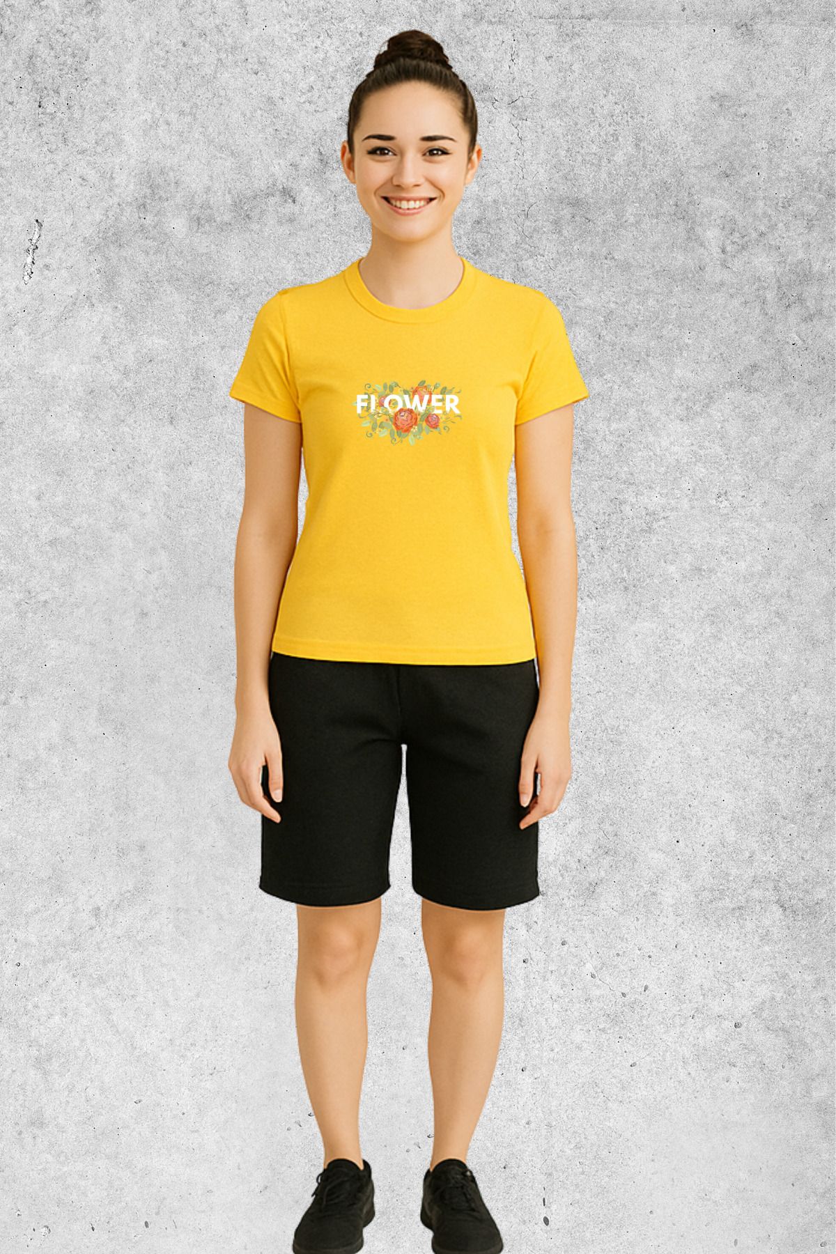 MOLICO BASİC unisex sıfır yaka kısa kollu FLOWER baskılı TSHİRT