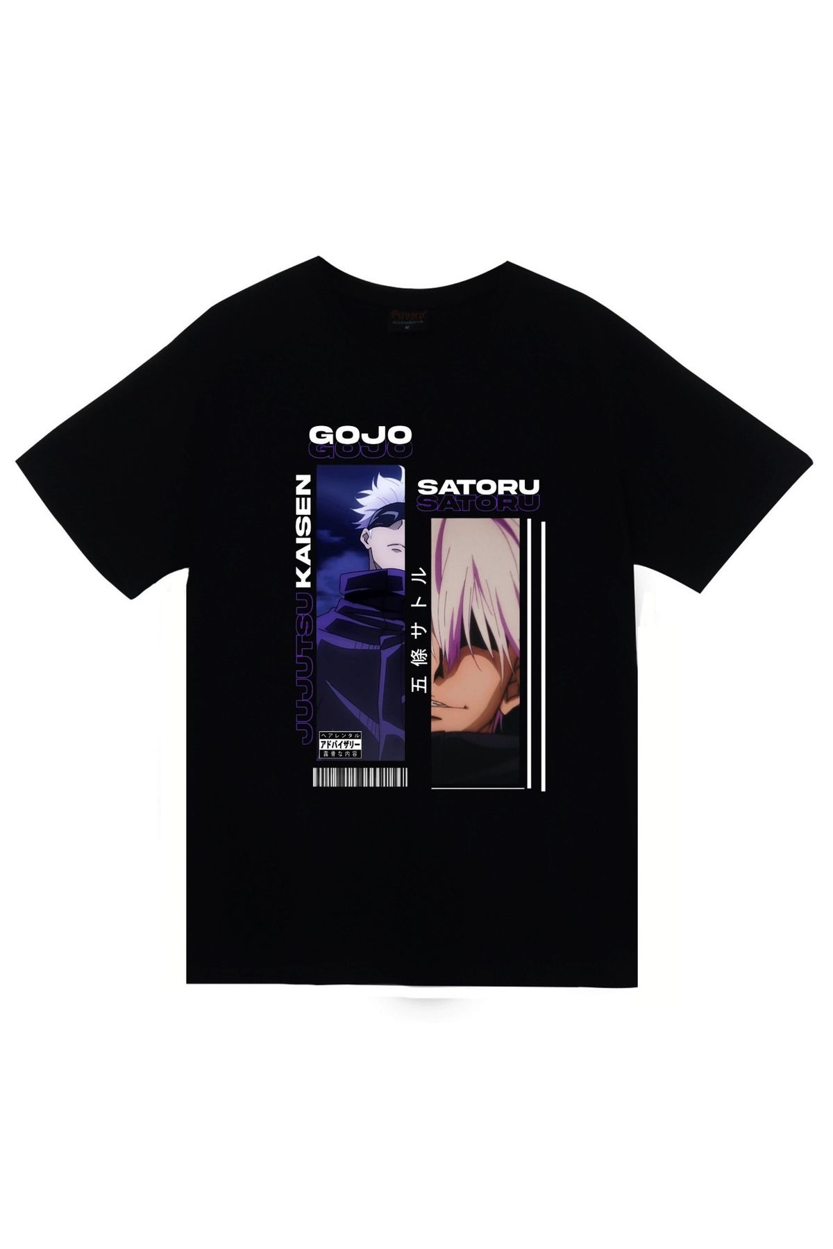 fame-stoned Jujutsu Kaisen Satoru Gojo Anime Baskılı Unisex %100 Pamuk Siyah T-shirt
