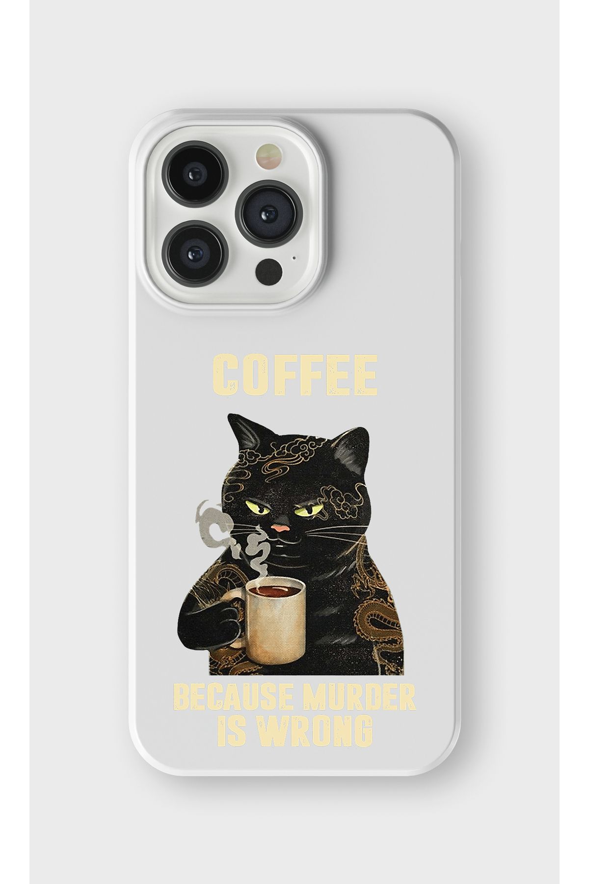 lelia iPhone 15 Pro Max Uyumlu Siyah Kedi Tasarımlı İçi Kadife Lansman Beyaz Silikon Kılıf
