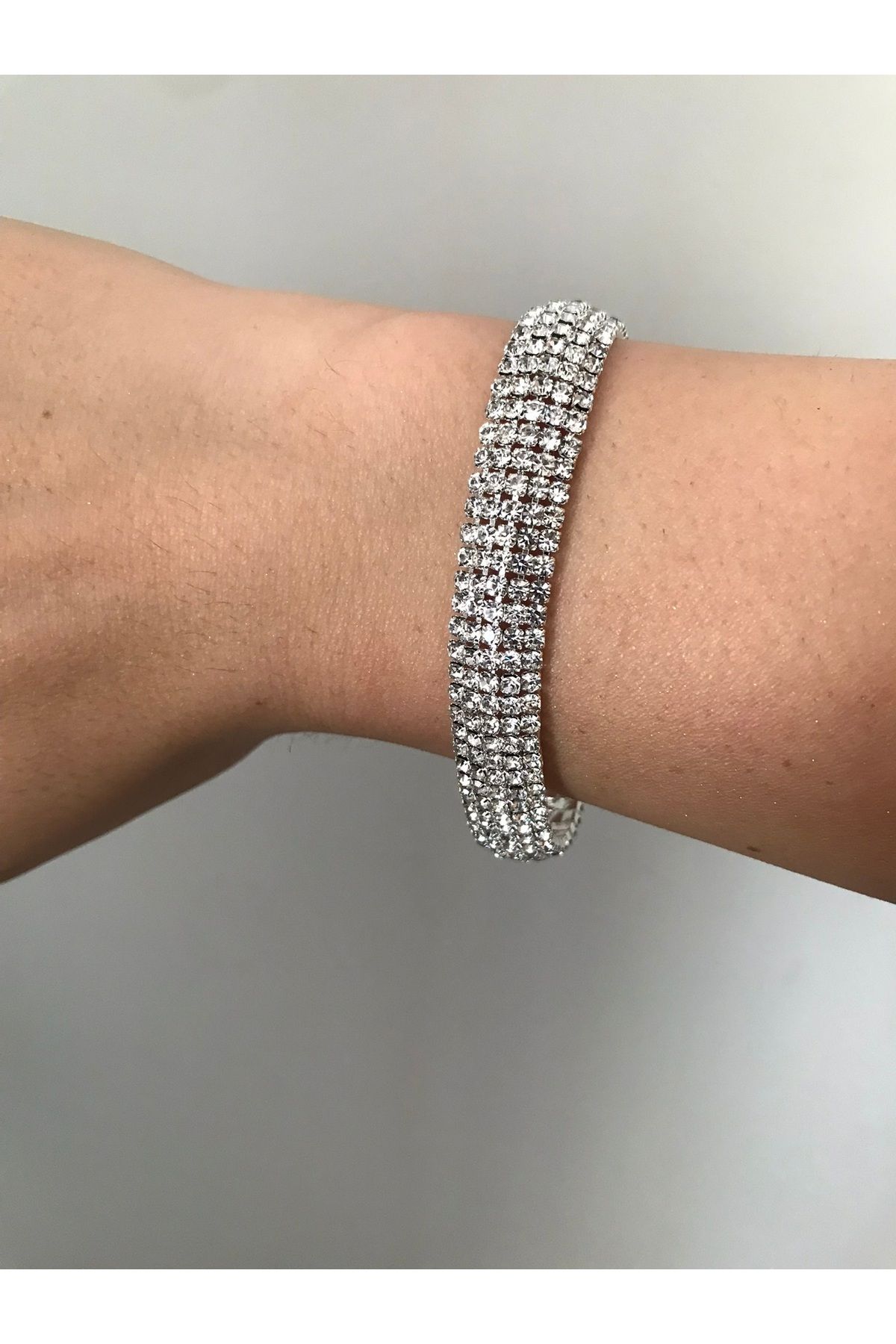 shop 5 SIRA PARLAK TAŞLI GÜMÜŞ RENK SU YOLU BİLEKLİK (SİLVER)17 CM