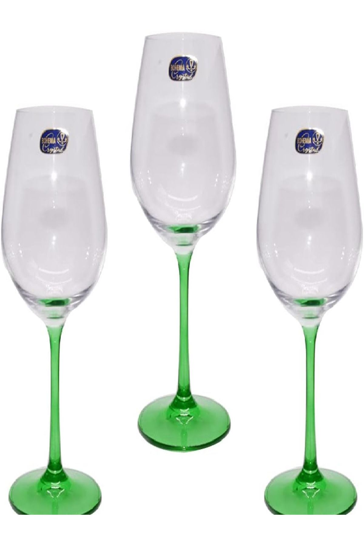 Bohemia-Set of 6 Stemware Glasses | 250 ml | Green Stem | Elegant 1