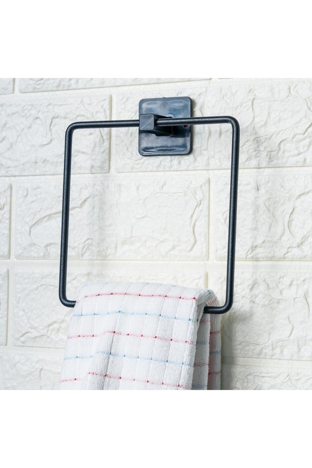 SANEC ® Kendiliğinden Yapışkanlı Siyah Paslanmaz Metal Kare Havluluk