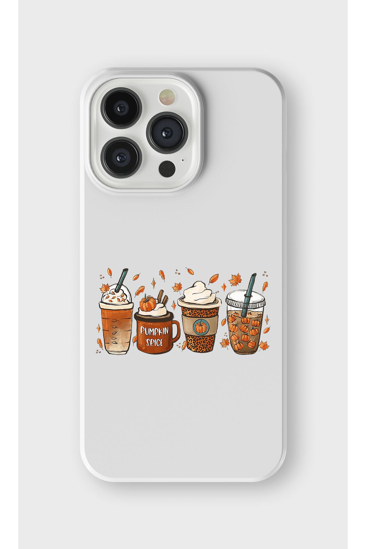 lelia iPhone 13 Pro Max Uyumlu Balkabağı İçecek Tasarımlı İçi Kadife Lansman Beyaz Silikon Kılıf