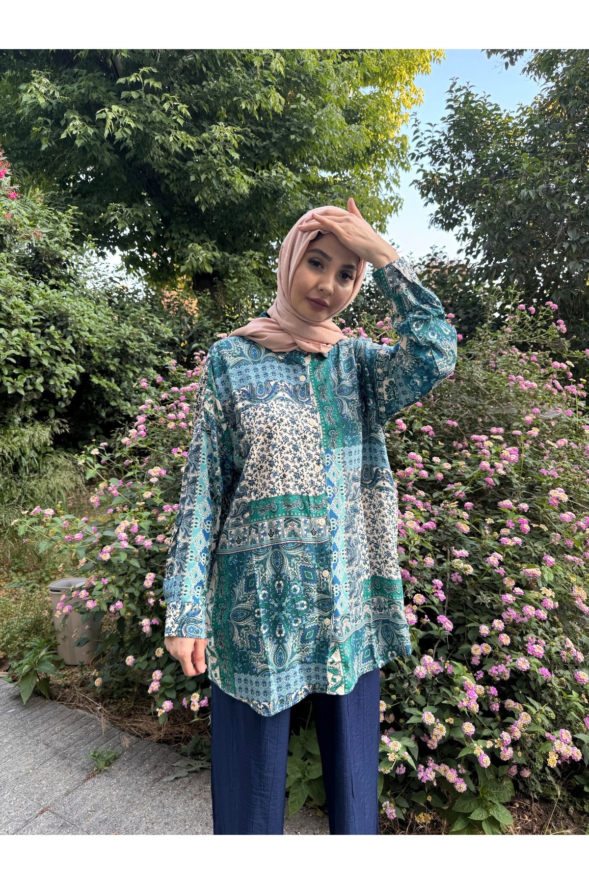 Swass Etnik Desen Oversize Gömlek