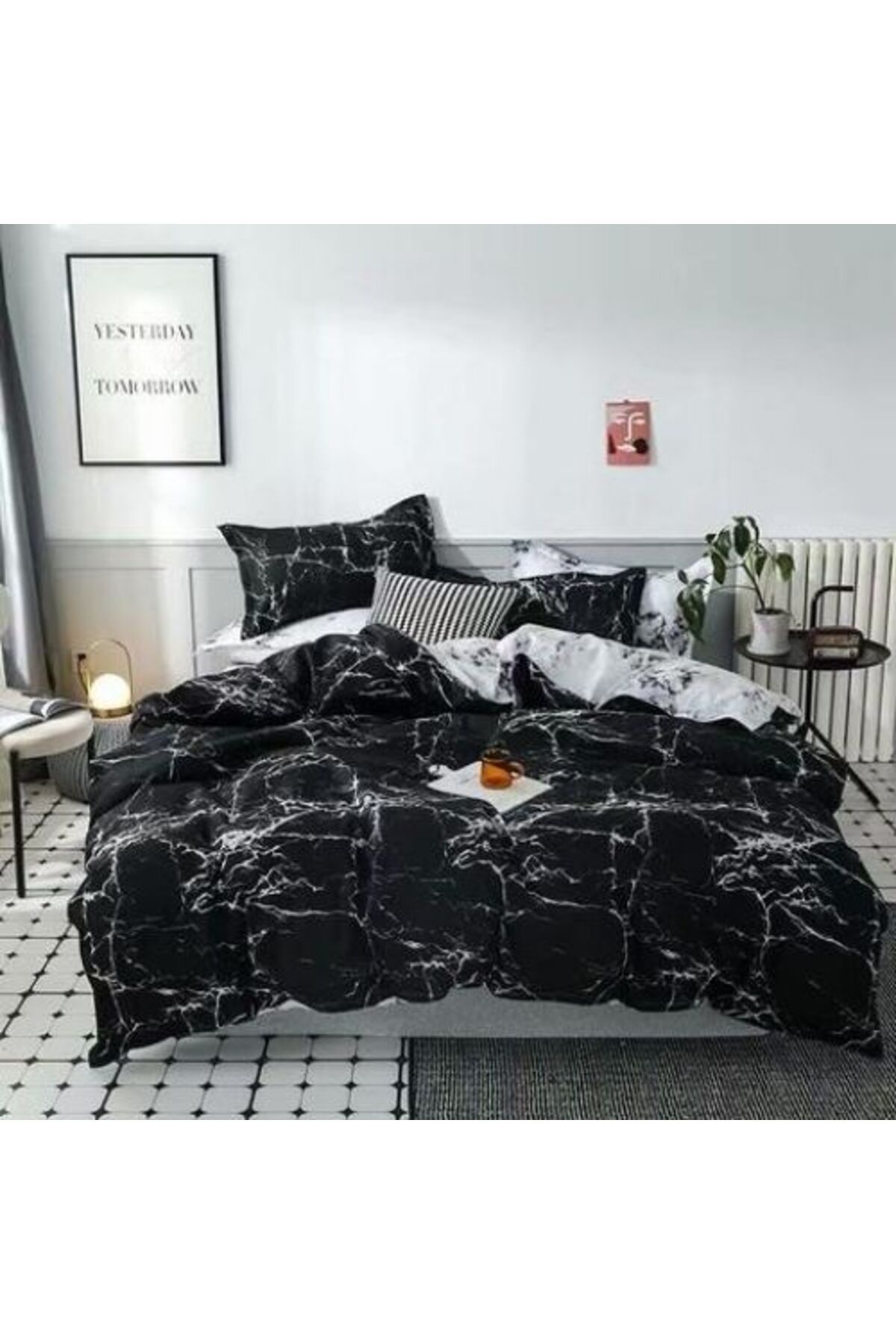 LUNA HOME-Single Size Bedding Set 4 Pieces Without Filler, marble design. 1